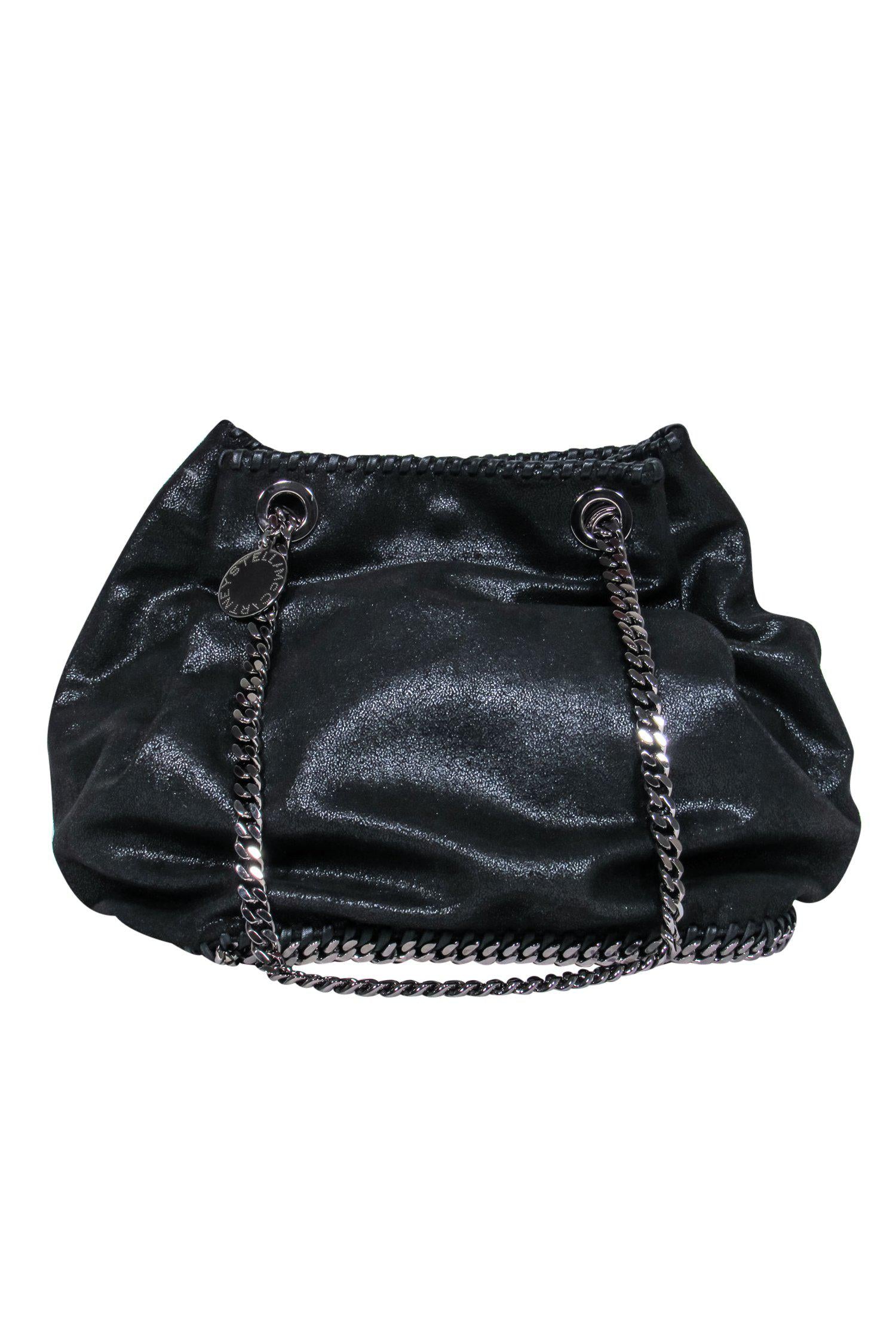 Stella McCartney's Stunning Black Vegan Suede Falabella Chain Strap Bucket Bag