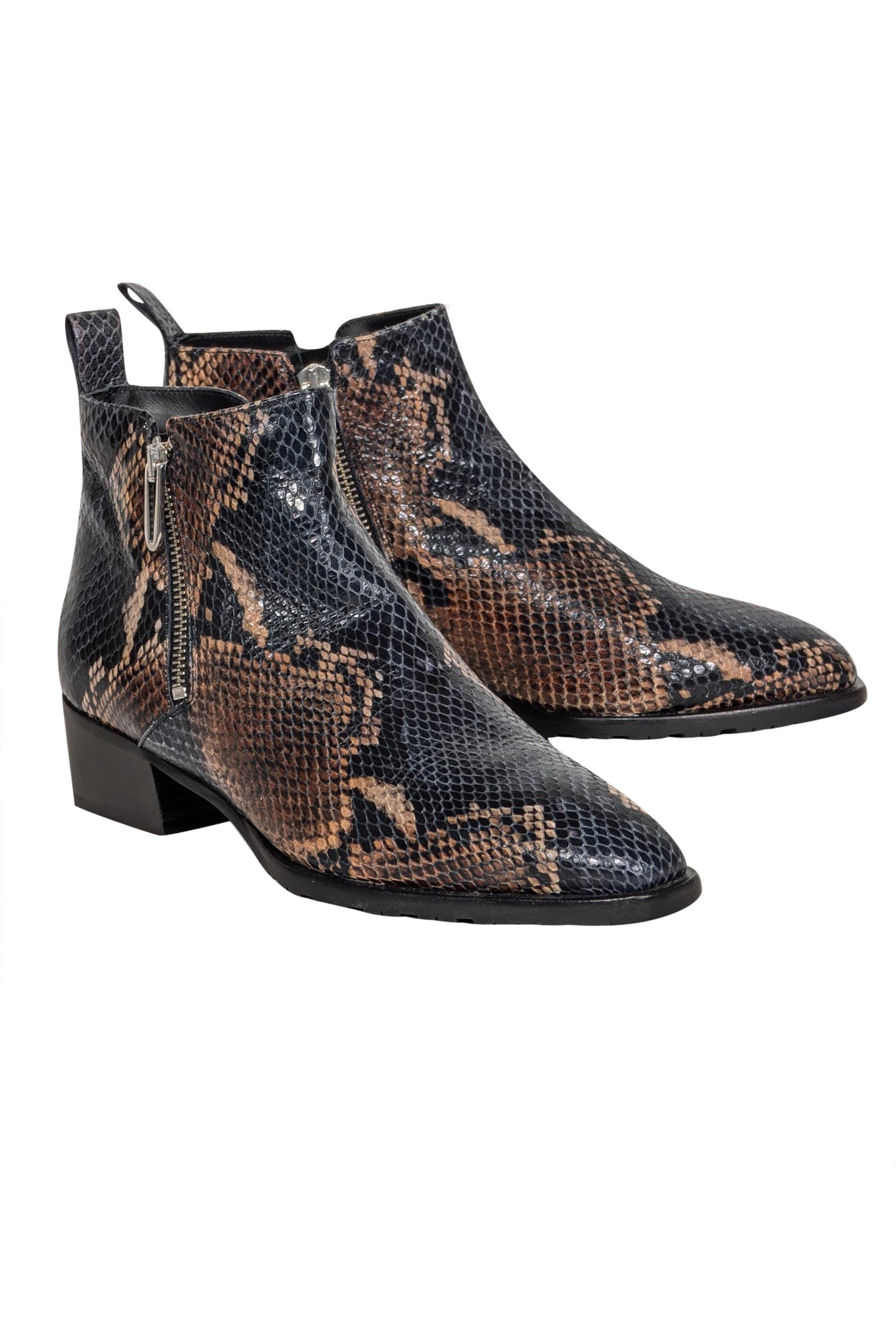 Aquatalia - Stylish Snakeskin Embossed Leather Ankle Boots in Black, Brown & Beige, Size 8.5