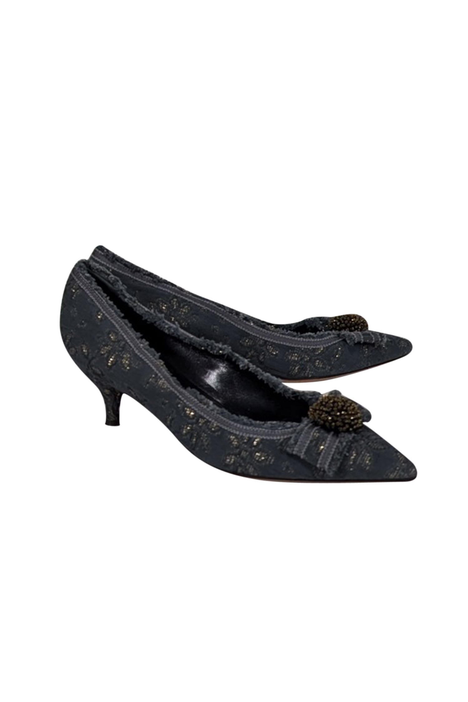 Moschino Blue & Metallic Gold Brocade Kitten Heels - Size 8, A Y2K Fashion Statement!