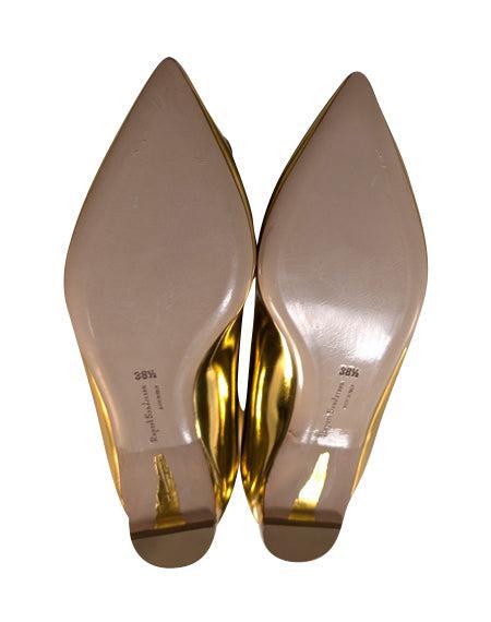 Rupert Sanderson Gold Metallic Pointed Toe Flats - Size 7.5 - Irresistible Style!