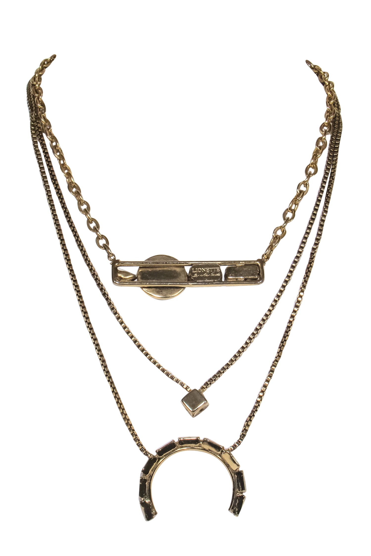 Lionette's Stunning Gold Chain Tiered Necklace with Jeweled Pendants