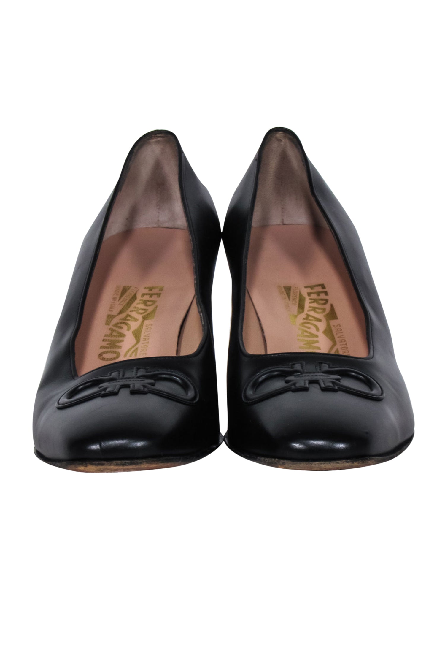 Ferragamo Black Leather Logo Toe Pumps - Size 9.5: Elevate Your Office Look!