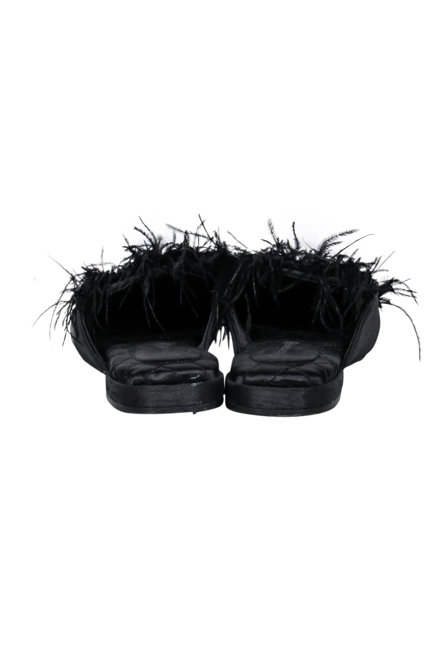 Birdie Black Feather-Trimmed Flat Mule Shoes - Size 6: Fashionable Footwear!