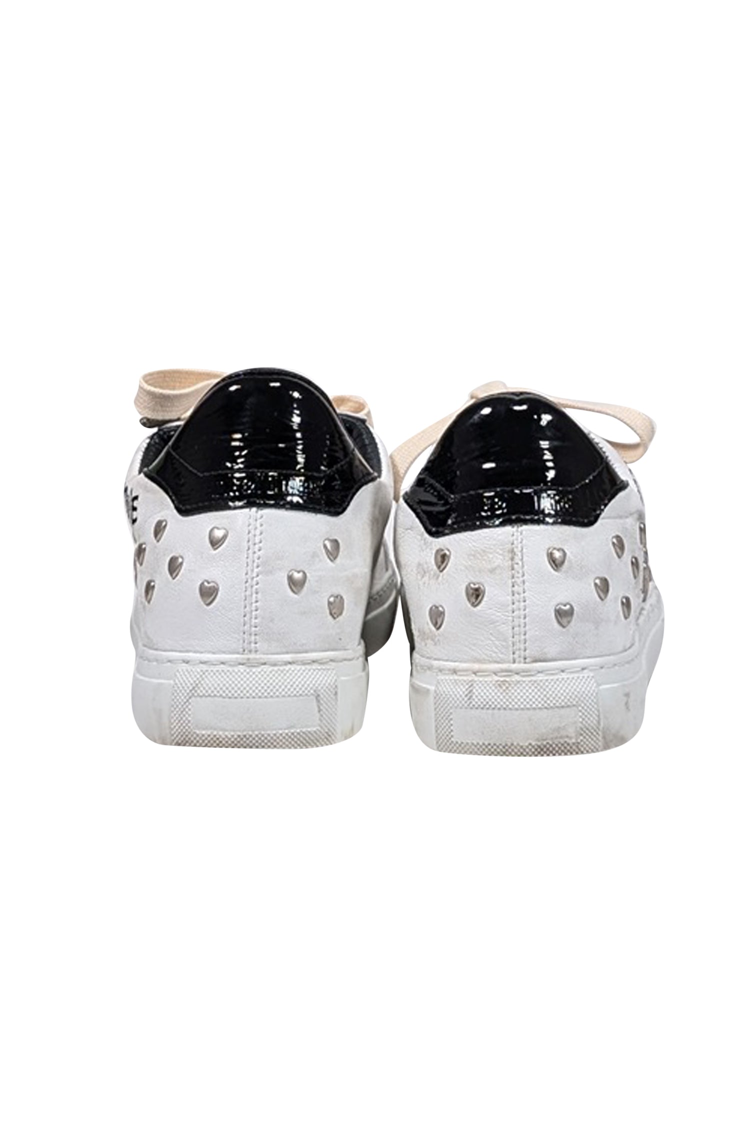 Zadig & Voltaire Distressed White Leather Heart-Embellished Sneakers - Size 9