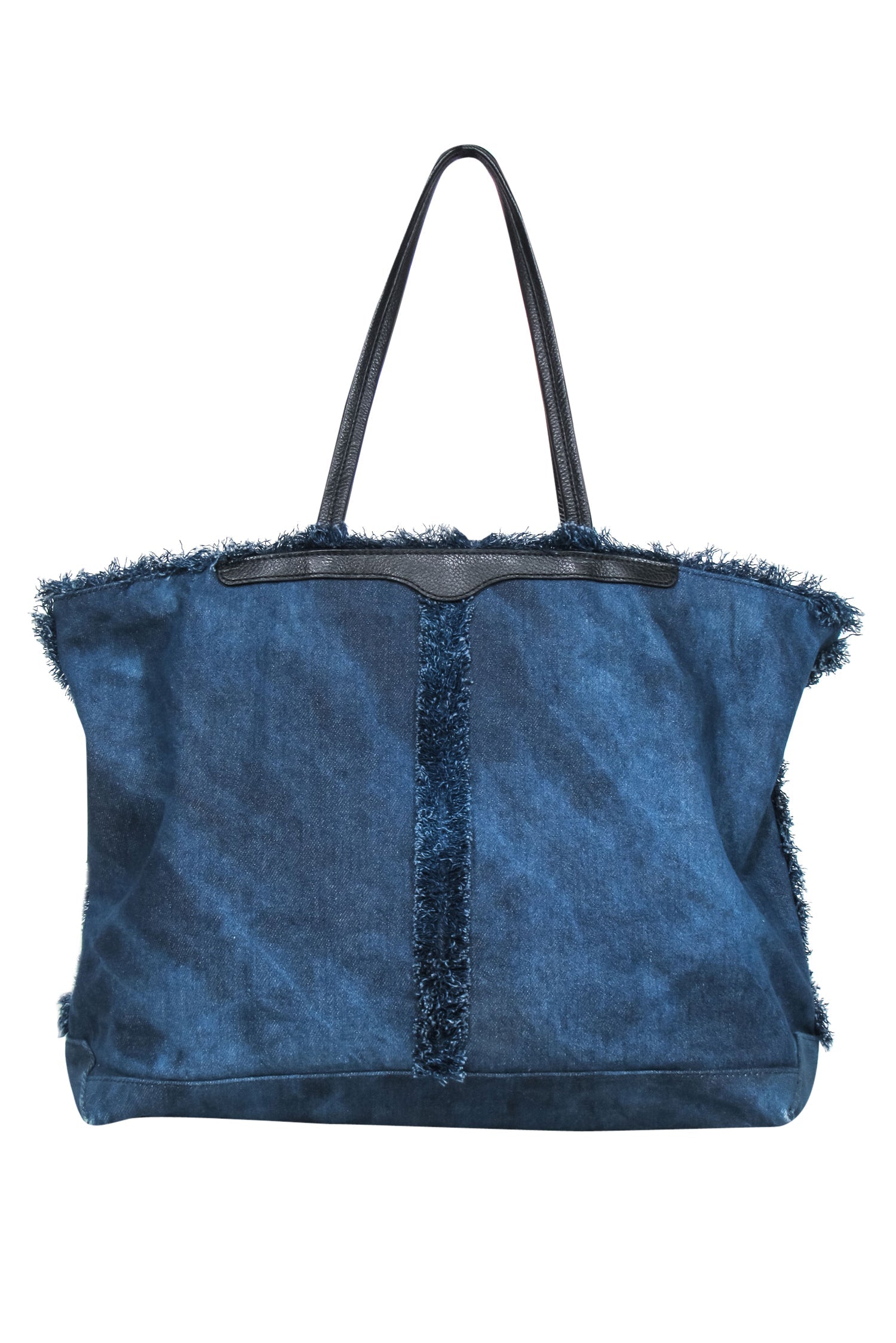 Rebecca Minkoff - Stunning Dark Wash Frayed Denim Tote with Leather Trim