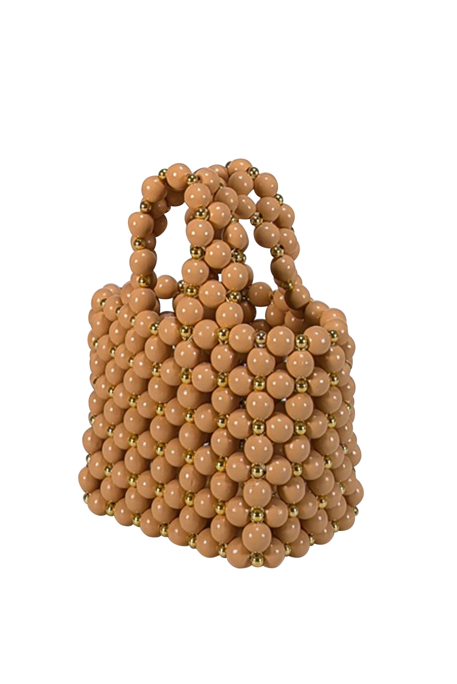 Vanina Tan & Gold Beaded Bohemian Mini Handbag