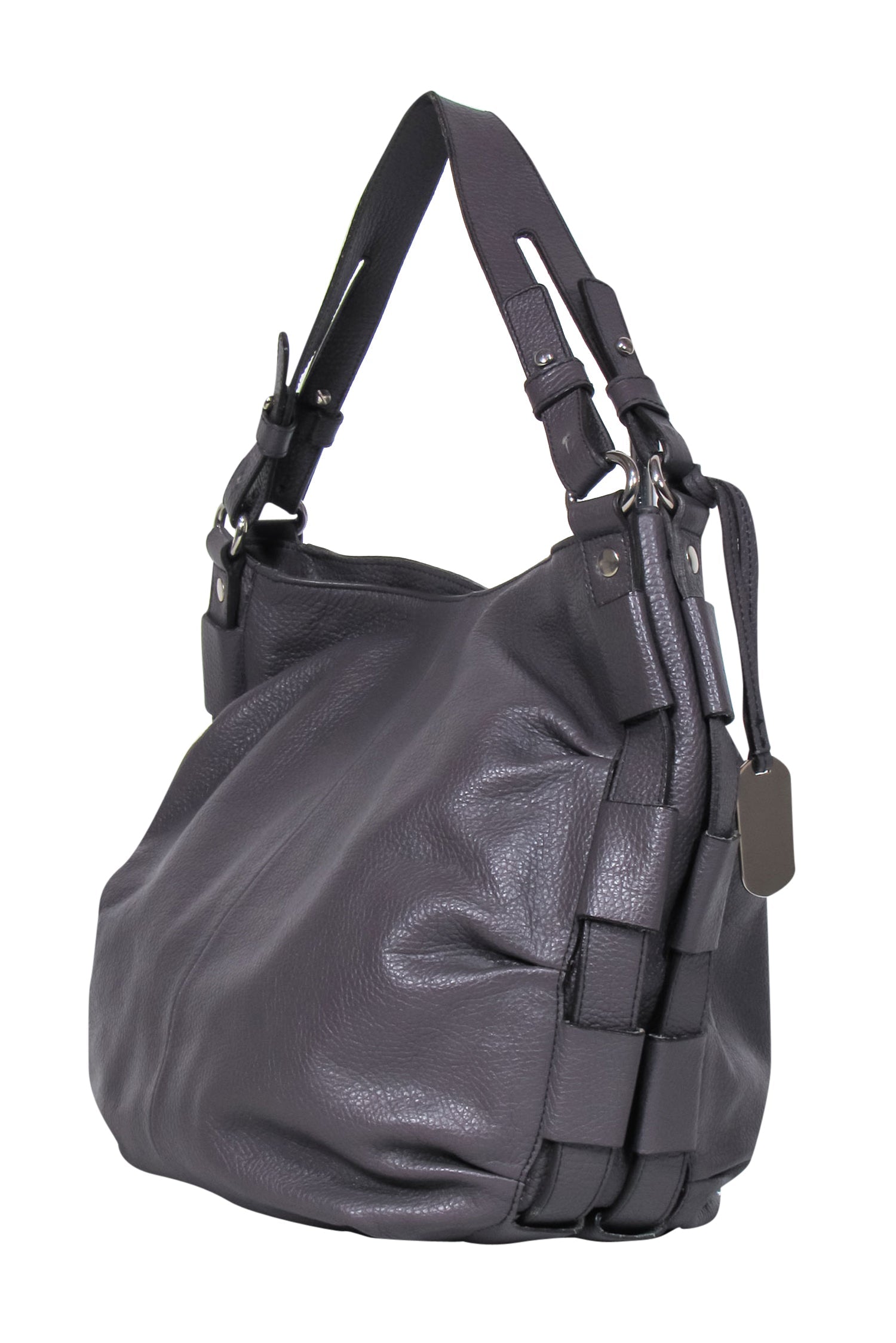 Furla - Stunning Dark Gray Woven Trim Large Shoulder Bag