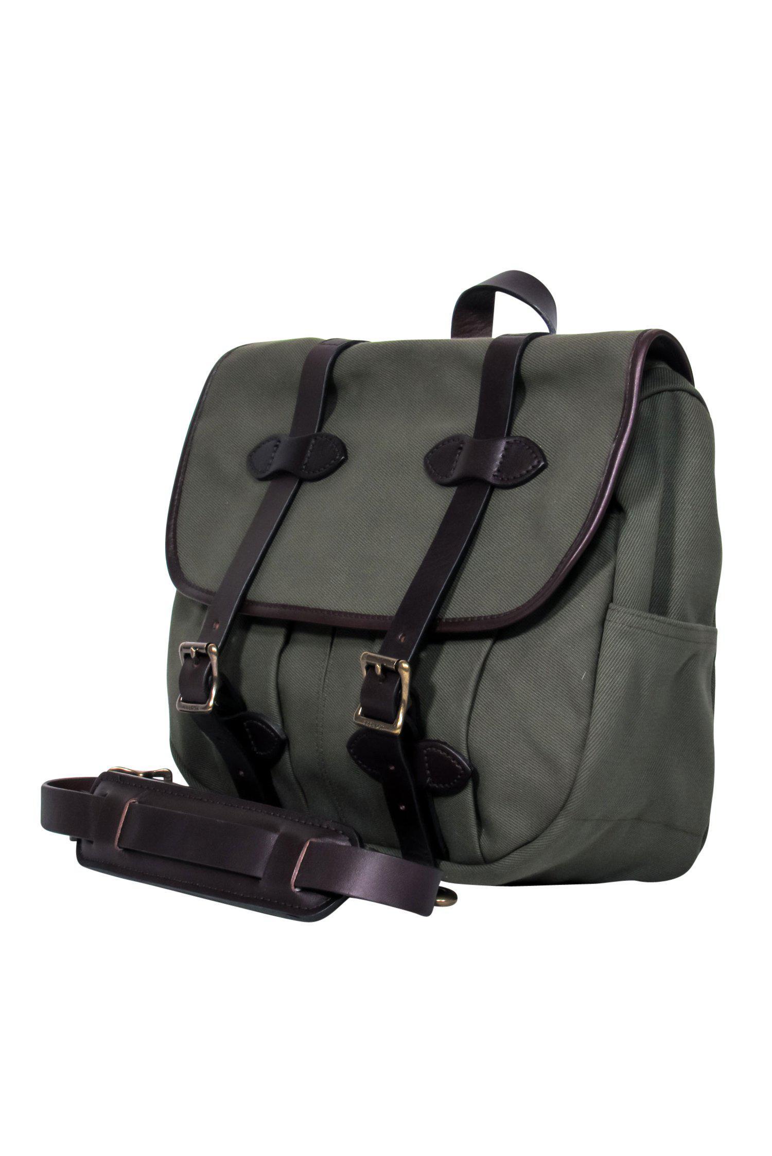Filson Olive Green Canvas Messenger Bag with Luxurious Leather Trim