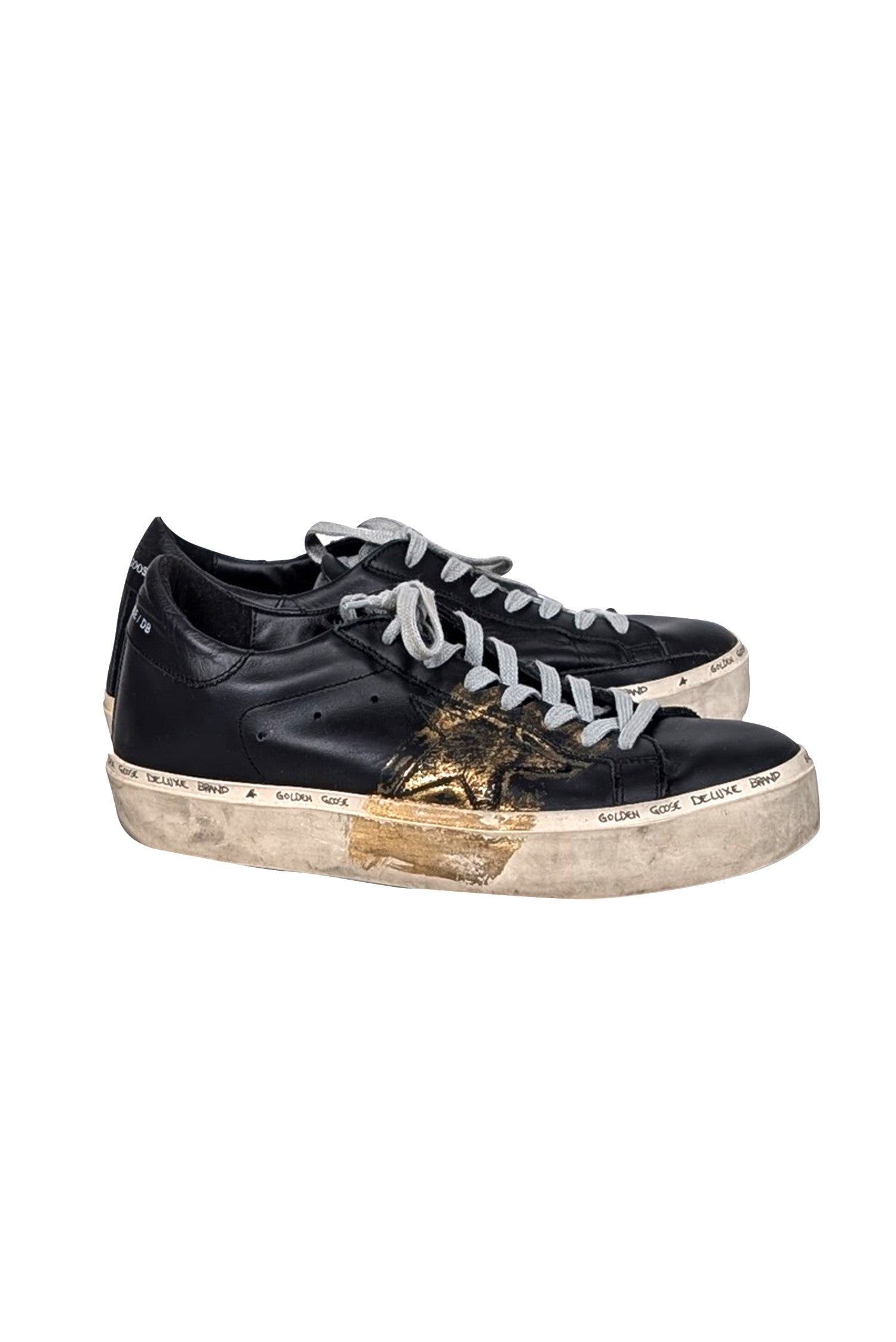 Golden Goose Hi-Star Black Leather Sneakers with Gold Detail - Size 10