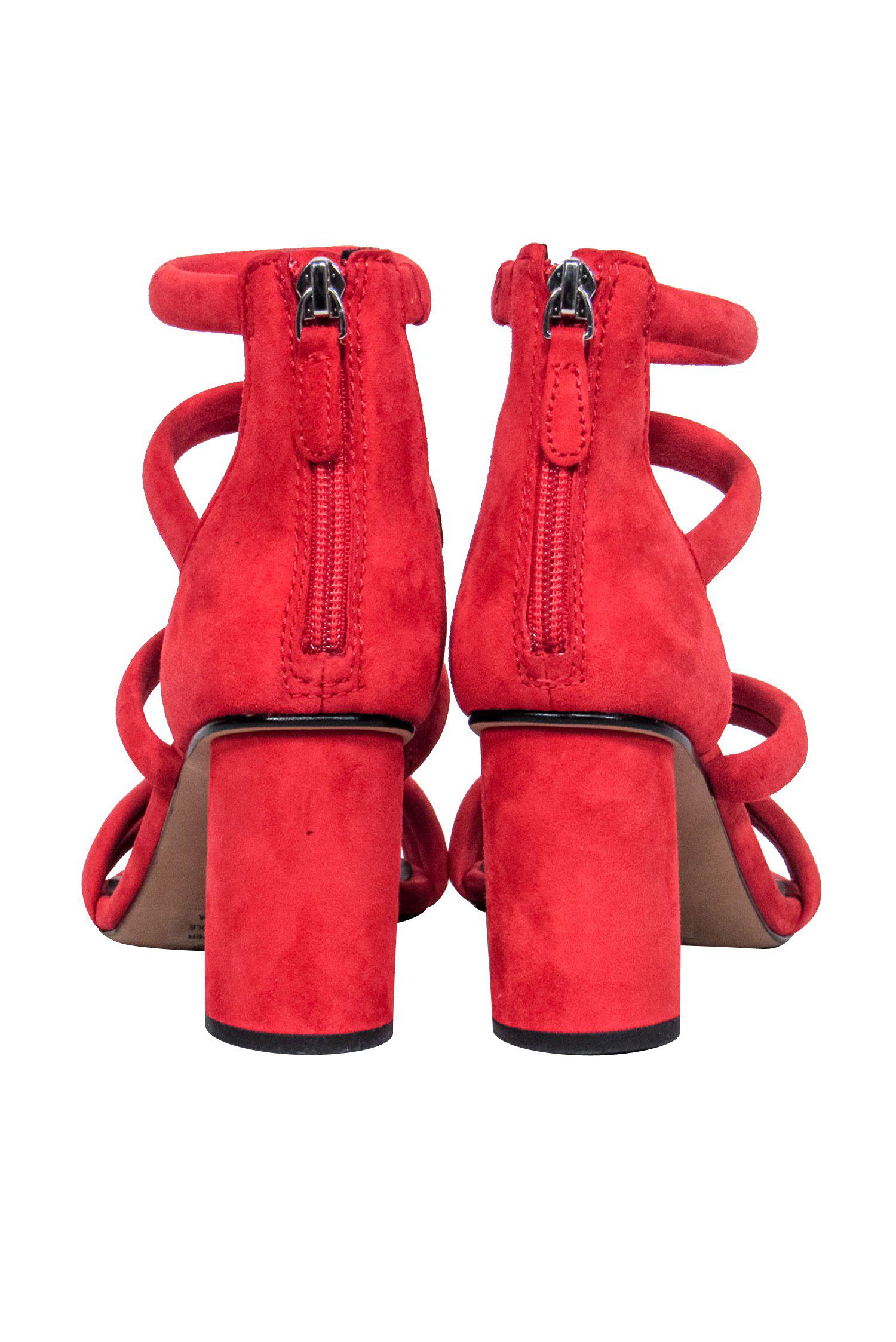 Rebecca Minkoff's Fiery Red Suede Strappy Pumps - Size 6