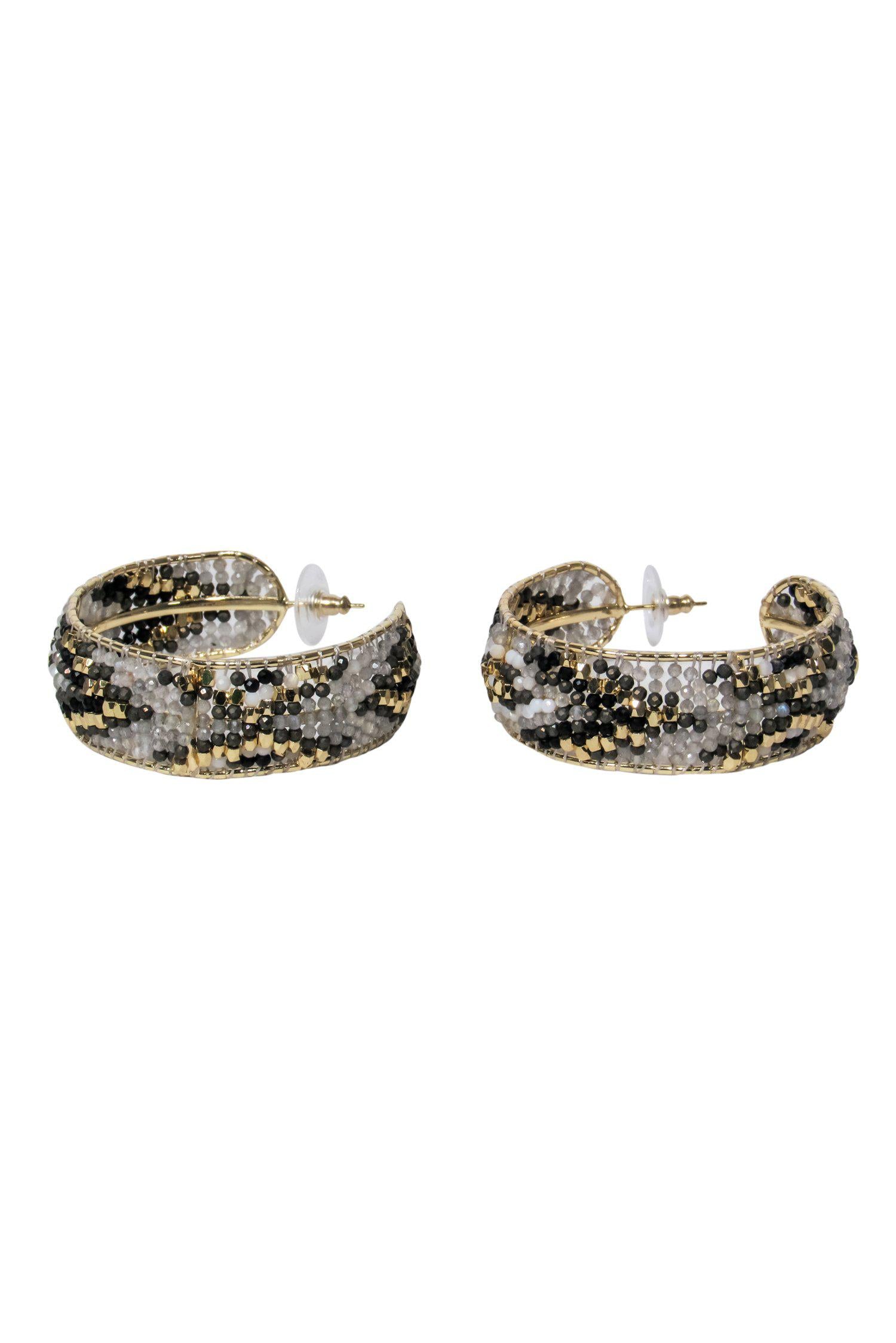 Kendra Scott - Stunning Gold, Black & White Beaded 'Britt' Hoop Earrings