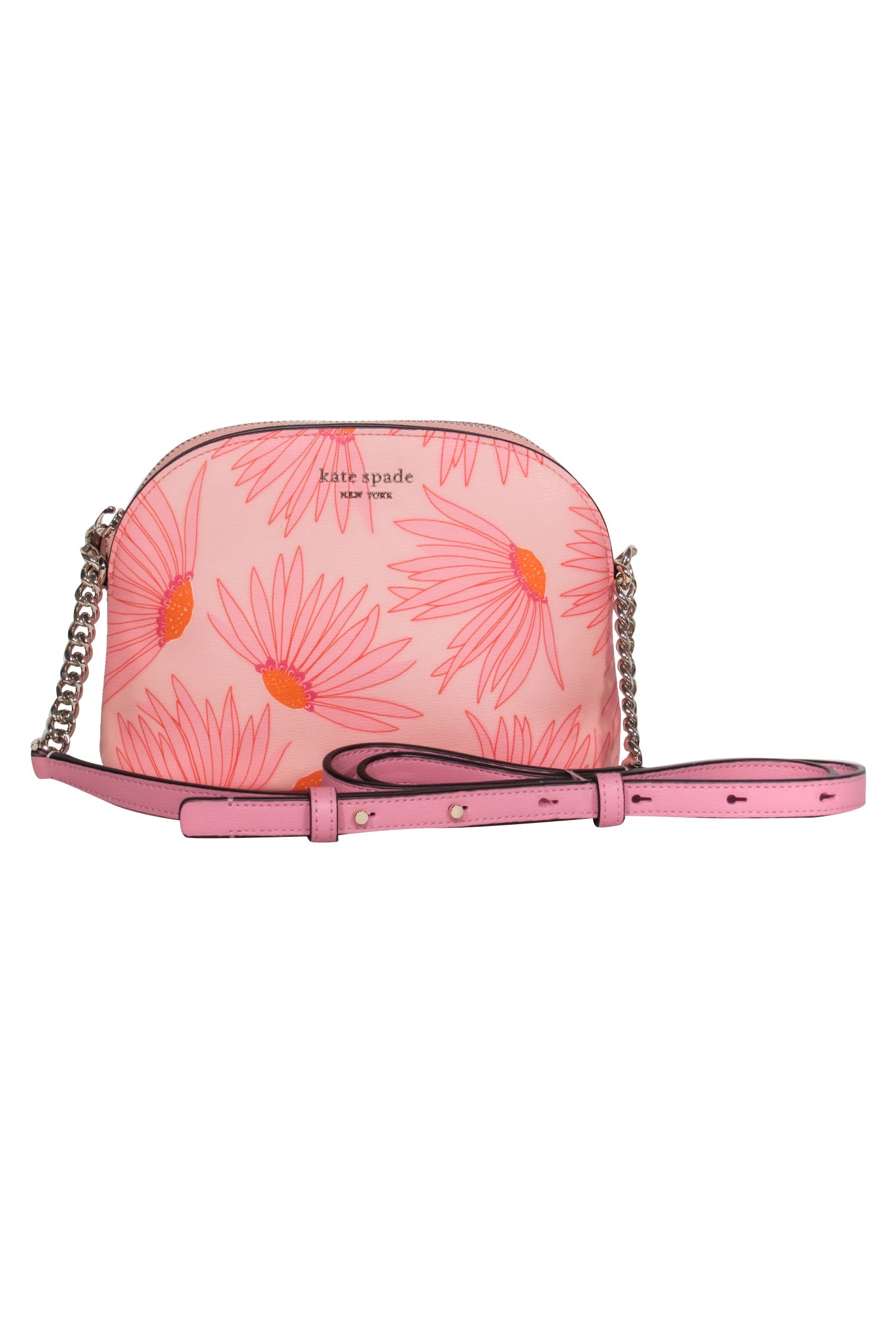 Kate Spade - Vibrant Pink & Orange Floral Print Textured Leather Crossbody Bag