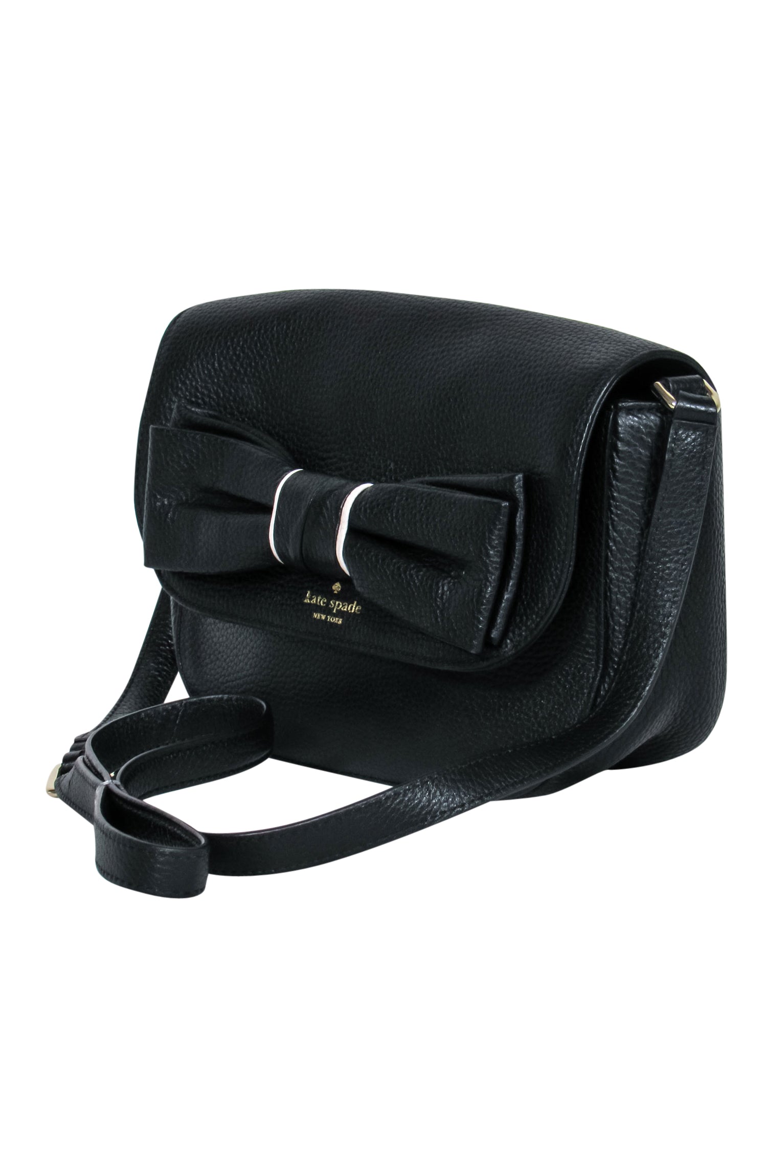 Kate Spade Black Pebbled Leather Flap Bag with a Charming Bow