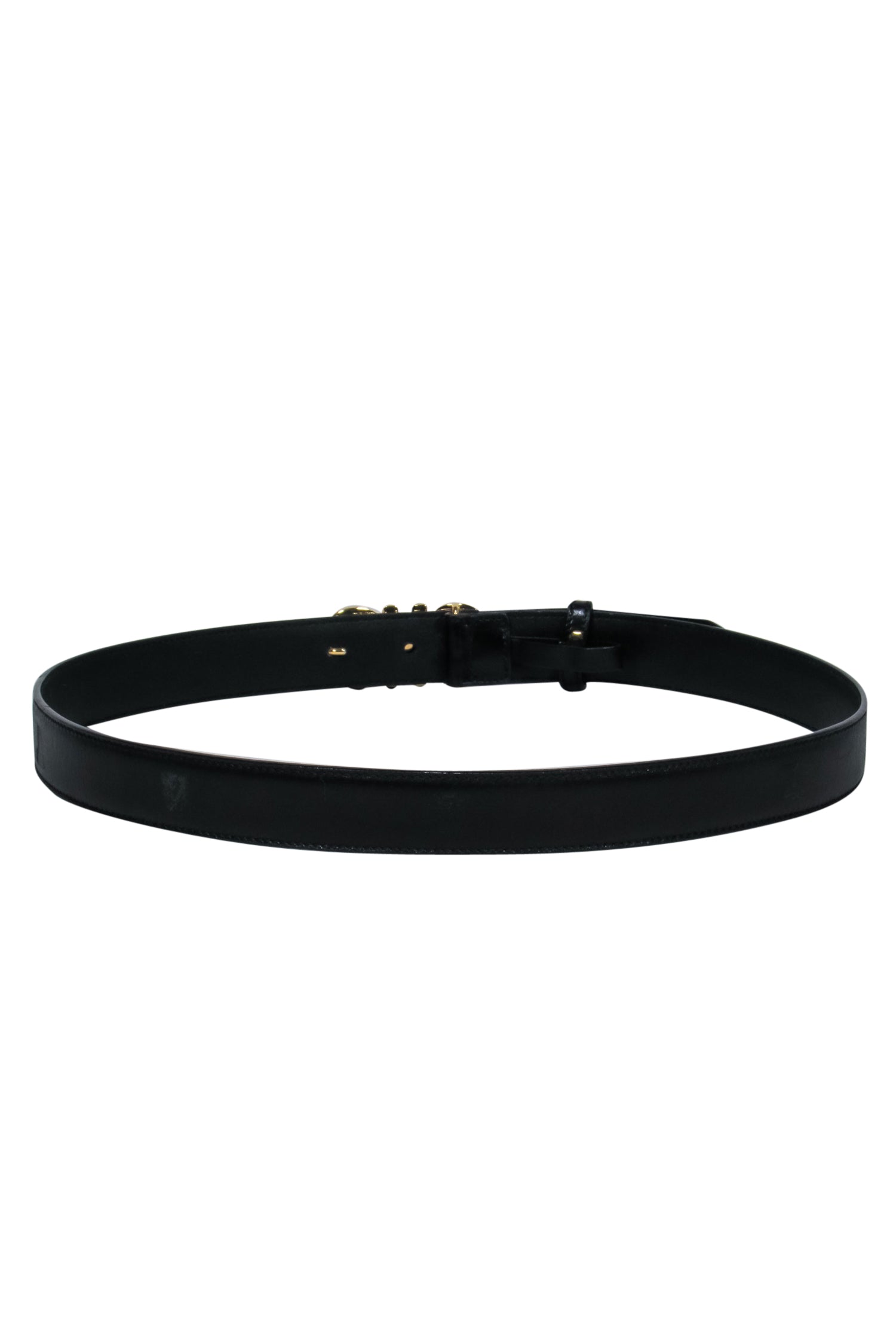 Ferragamo Black Leather Belt with Stunning Gold Logo Clasp