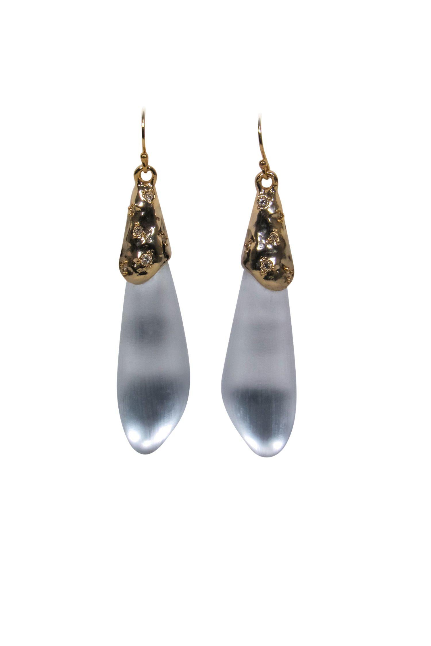 Alexis Bittar's Enchanting White Lucite Teardrop Fishhook Earrings