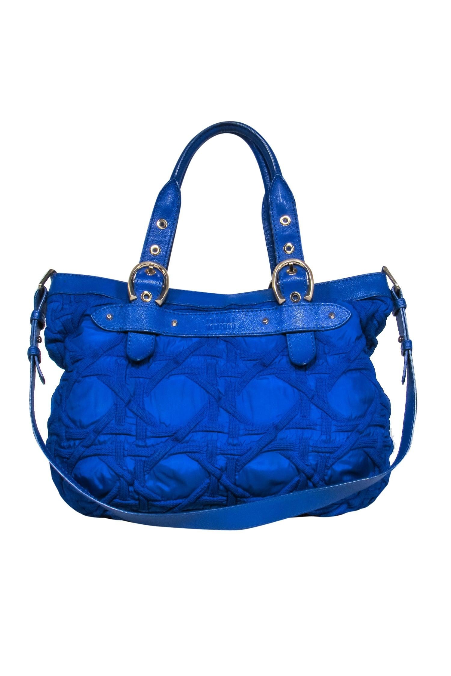 Stuart Weitzman - Stunning Cobalt Blue Textured Nylon & Leather Satchel