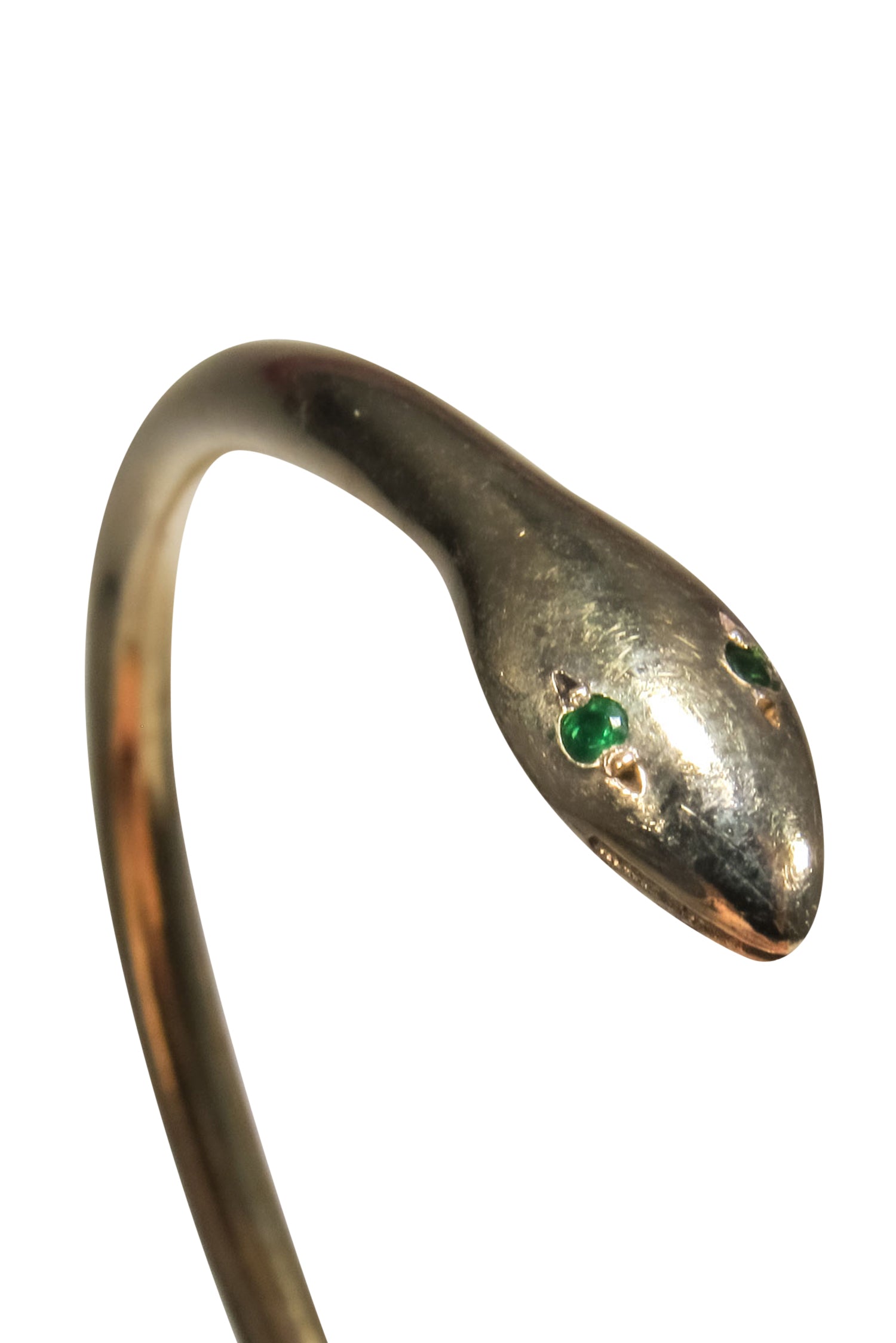 Ileana Makri Gold Snake Bangle with Enchanting Green Gem Eyes