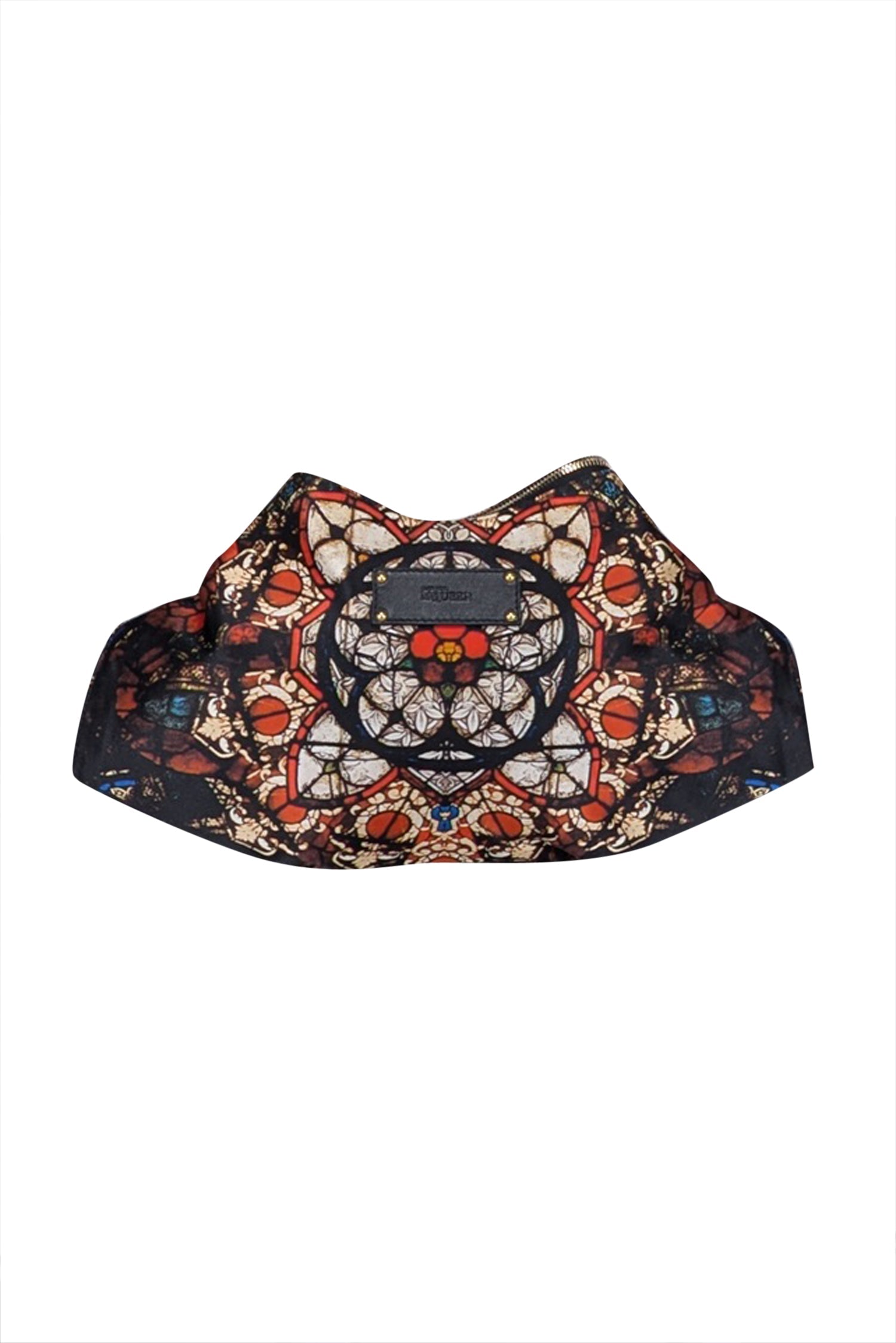 Alexander McQueen - Stunning Black Satin Manta Clutch with Cream, Red & Blue Medallion Print