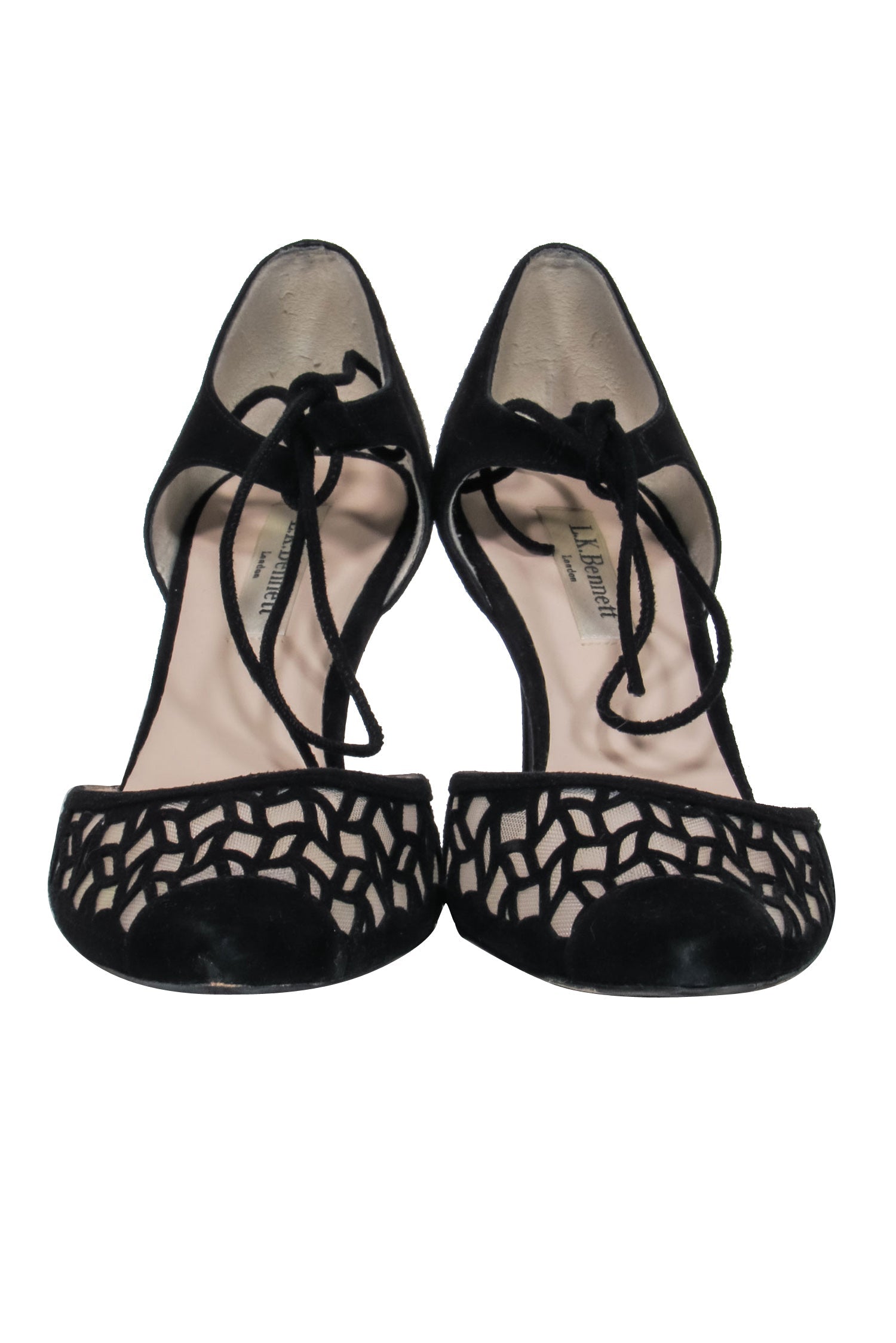 L.K. Bennett Black Suede Lattice Pointy Toe Pumps - Size 9.5 - Must-Have Elegance!