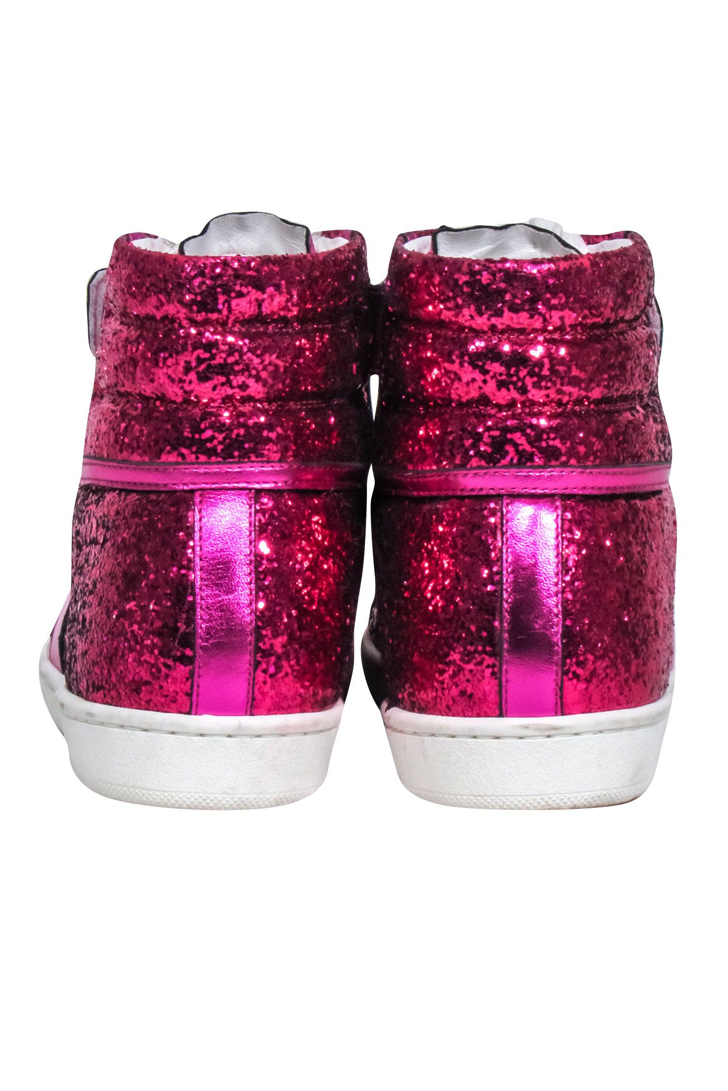 Yves Saint Laurent Pink Glitter High-Top Sneakers - Size 5: Unleash Your Inner Rebel!