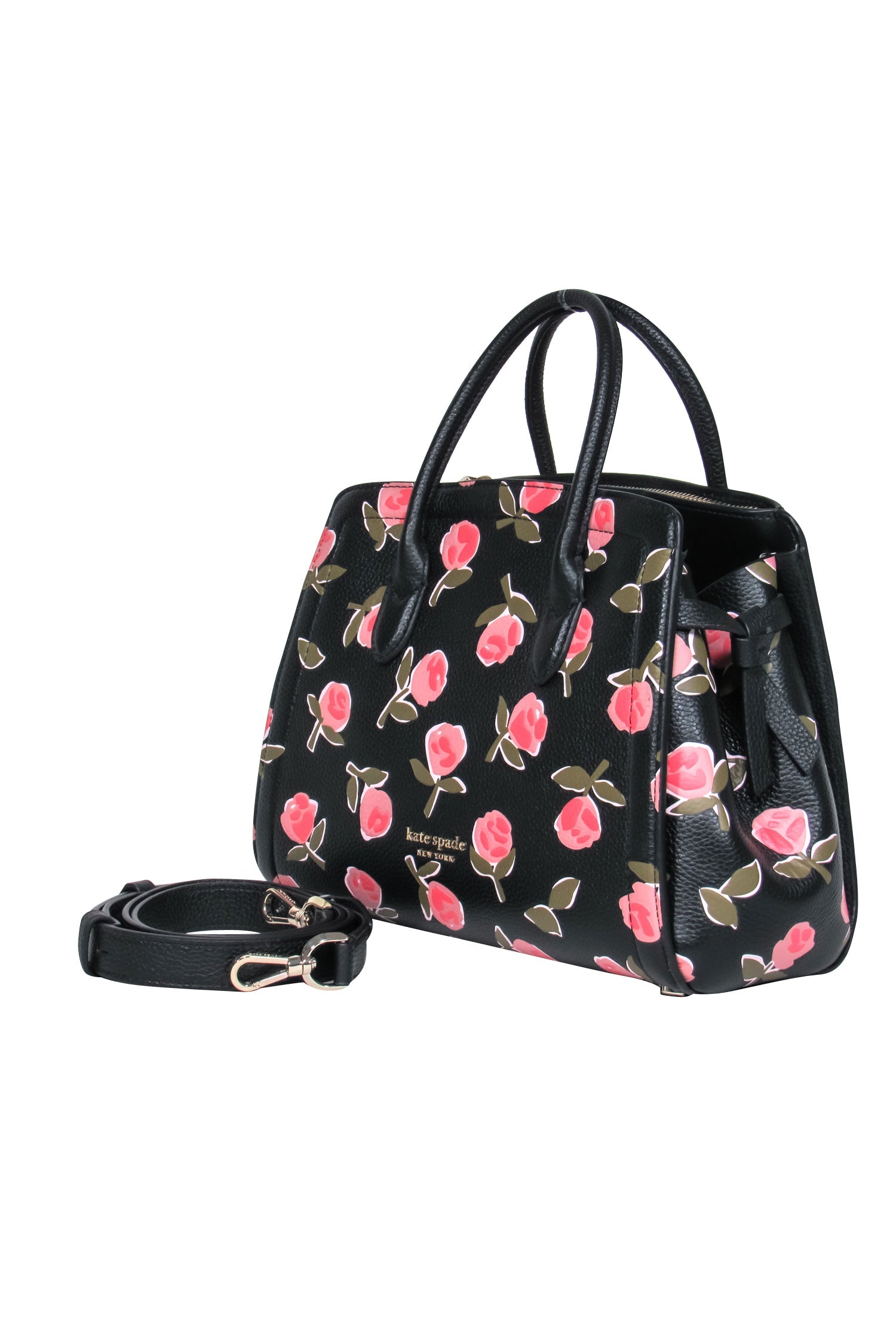 Kate Spade Black & Pink Rose Print Convertible Satchel: Chic Springtime Essential