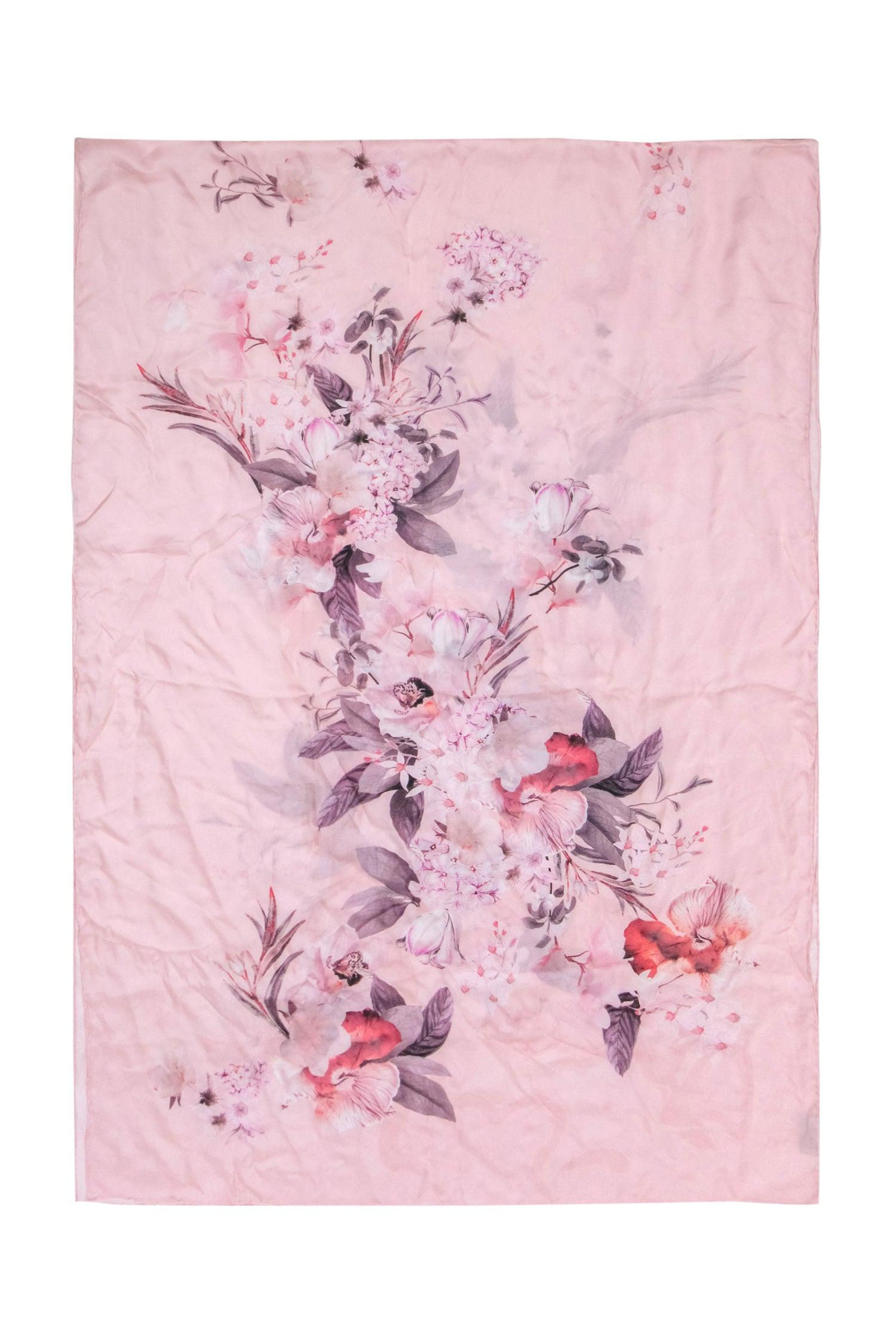 Carlisle Collection - Exquisite Pink Silk Floral Print Long Scarf