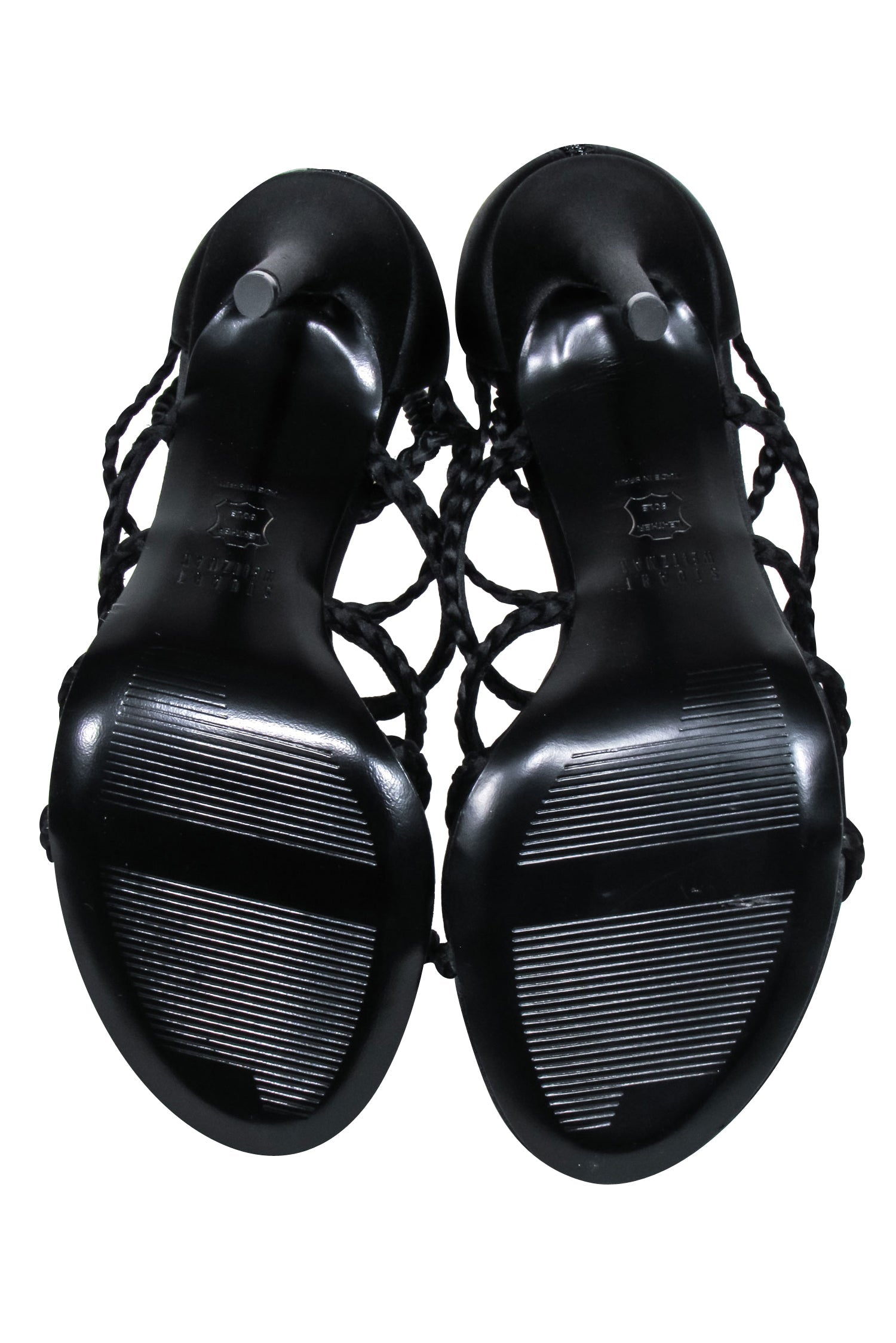 Stuart Weitzman's Irresistible Black Braided Strappy Sandal Heels - Size 8