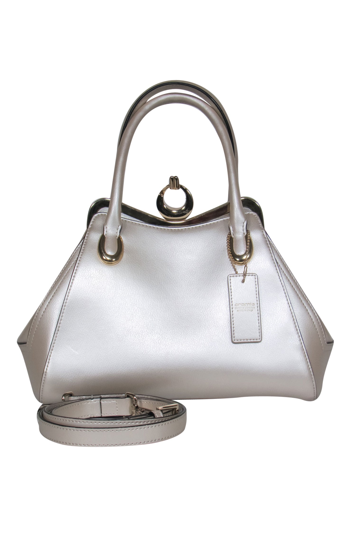 Cromia Creamy Convertible Leather Purse with Gorgeous Gold Frame