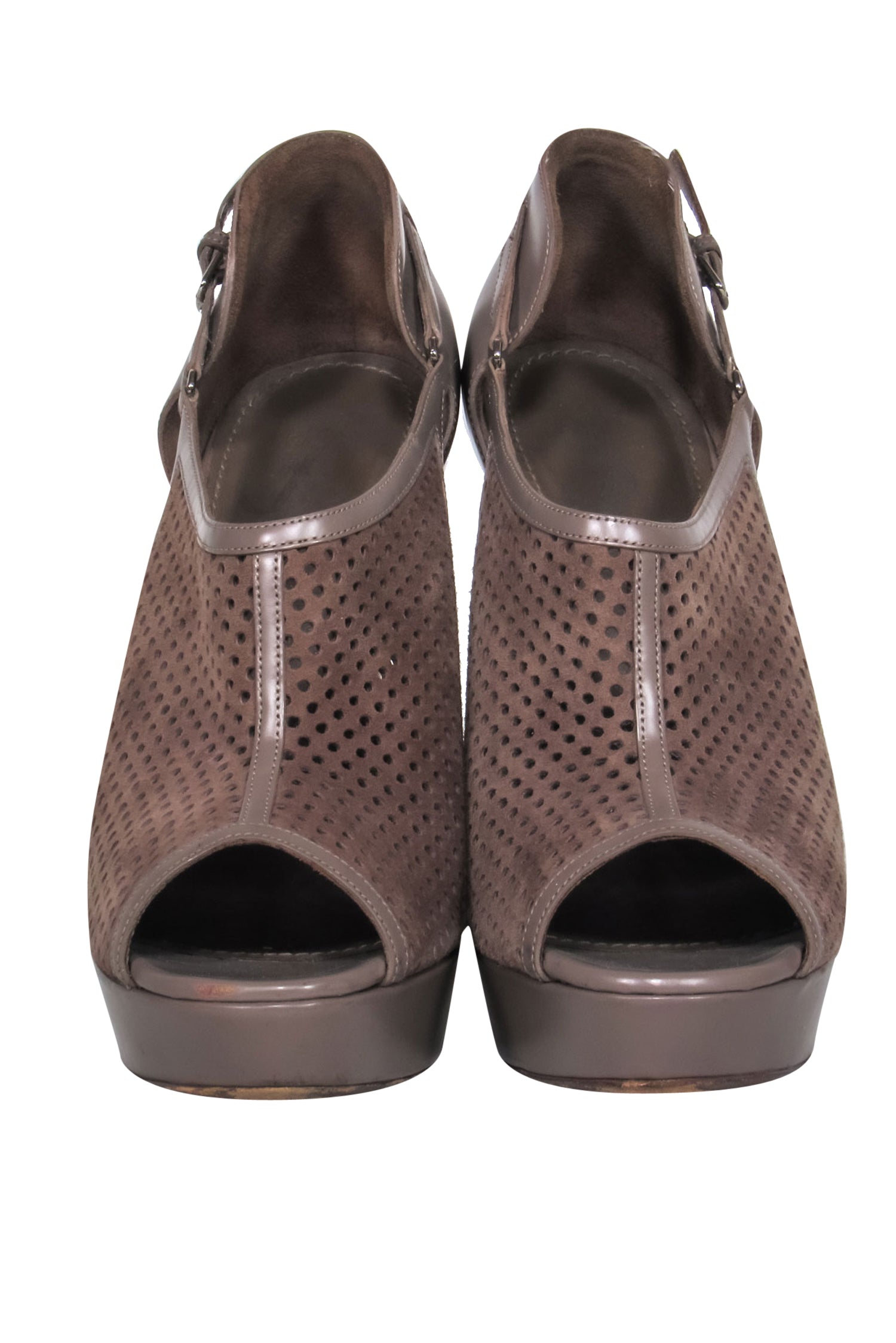 Yves Saint Laurent Dark Taupe Suede & Leather Mesh Platform Heels - Size 9: Strut in Style!