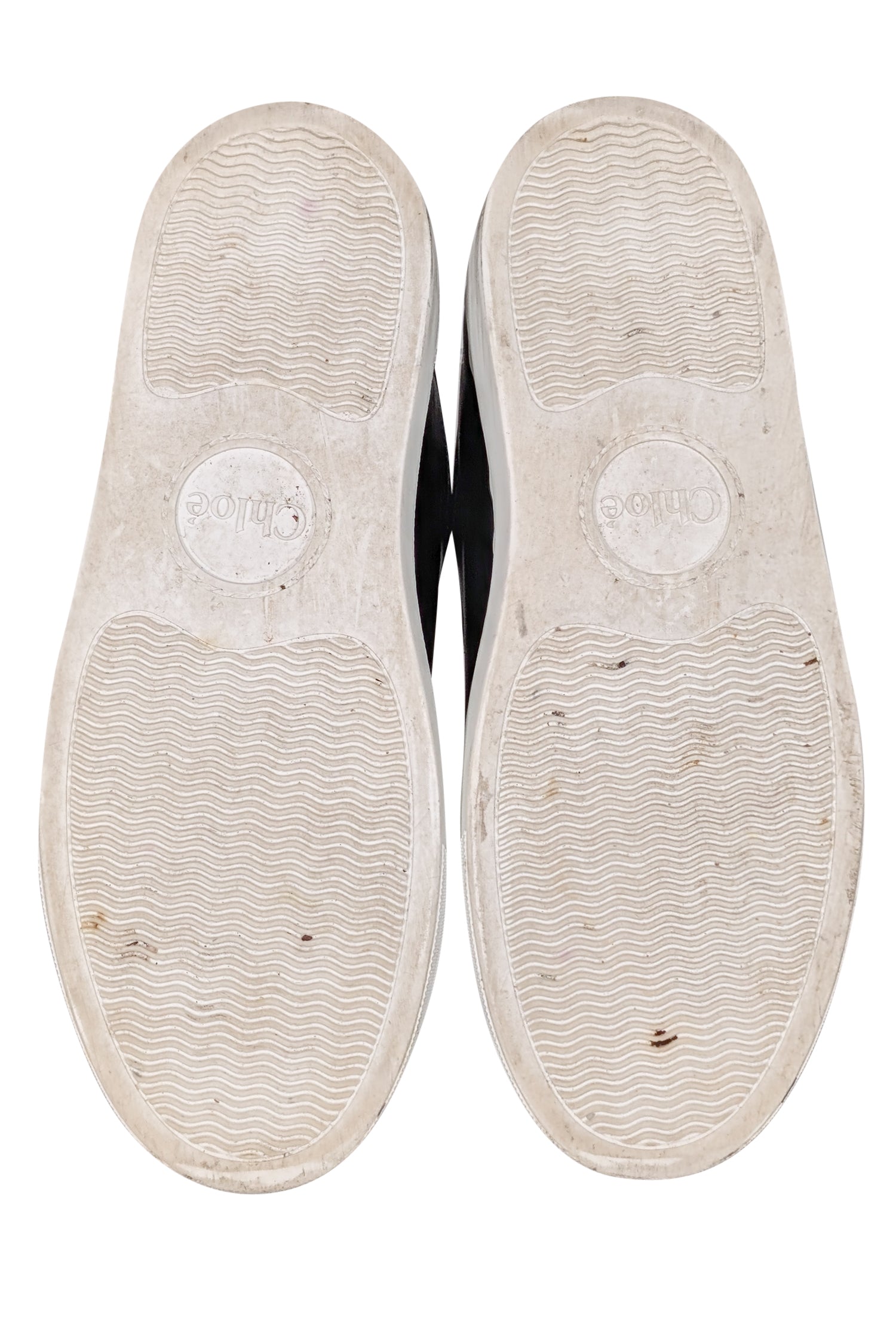 Chloe's Stunning Black Leather Sneakers with Scallop Trim - Size 7