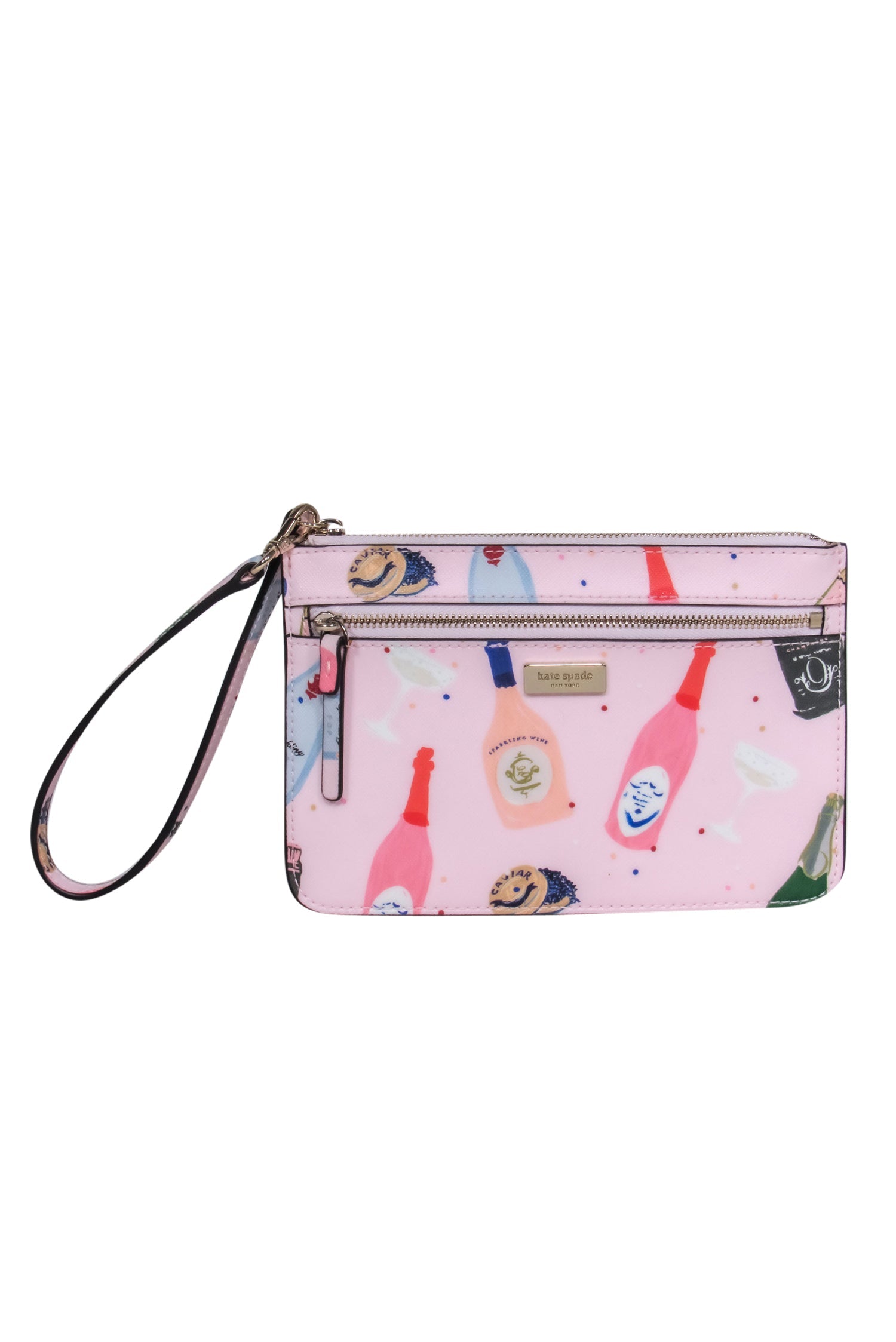 Kate Spade Pink Champagne Bottles Print Wristlet - A Party Essential!