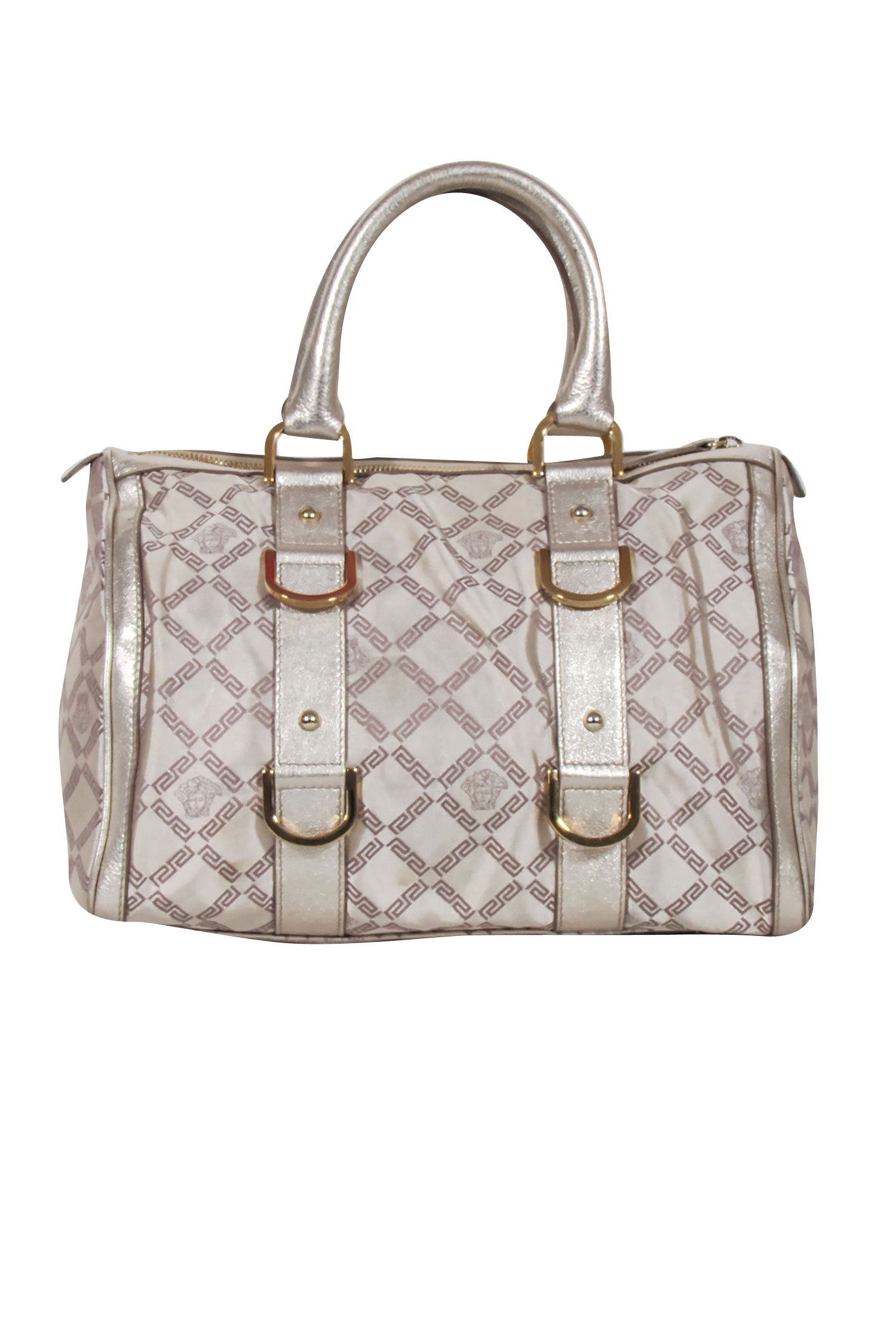Versace Gold & Beige Logo-Print Glamorous Handbag