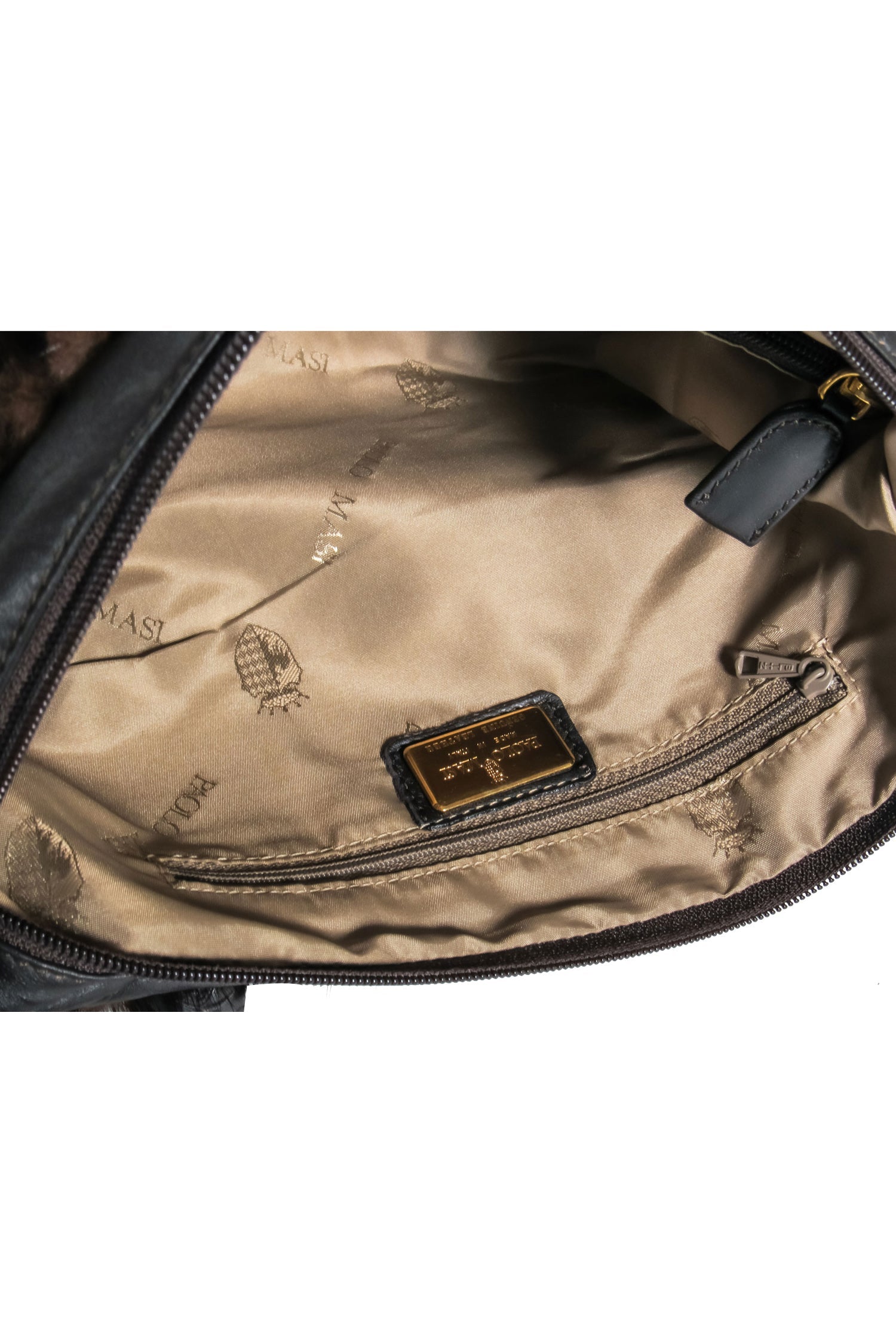 Paolo Masi's Luxurious Brown Leather Shoulder Bag with Mink Fur