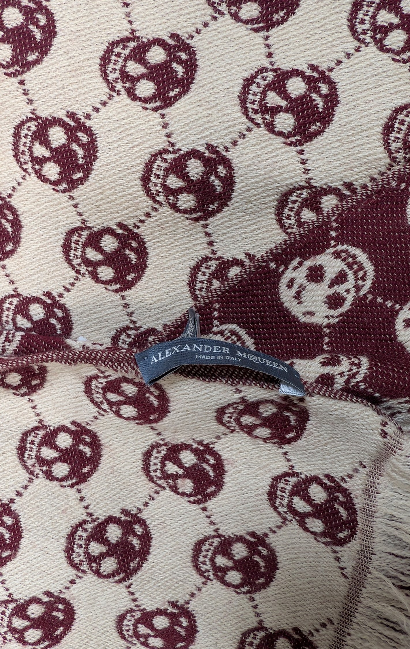 Alexander McQueen - Stunning Maroon & Beige Skull Print Scarf