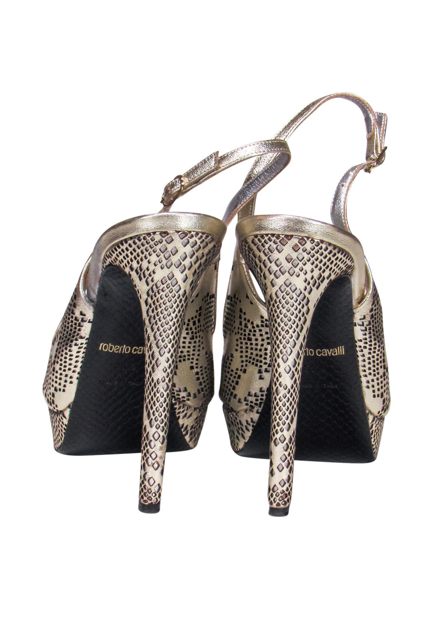 Roberto Cavalli - Stunning Gold Perforated Slingback Pumps, Size 9.5 - Grab Yours Now!