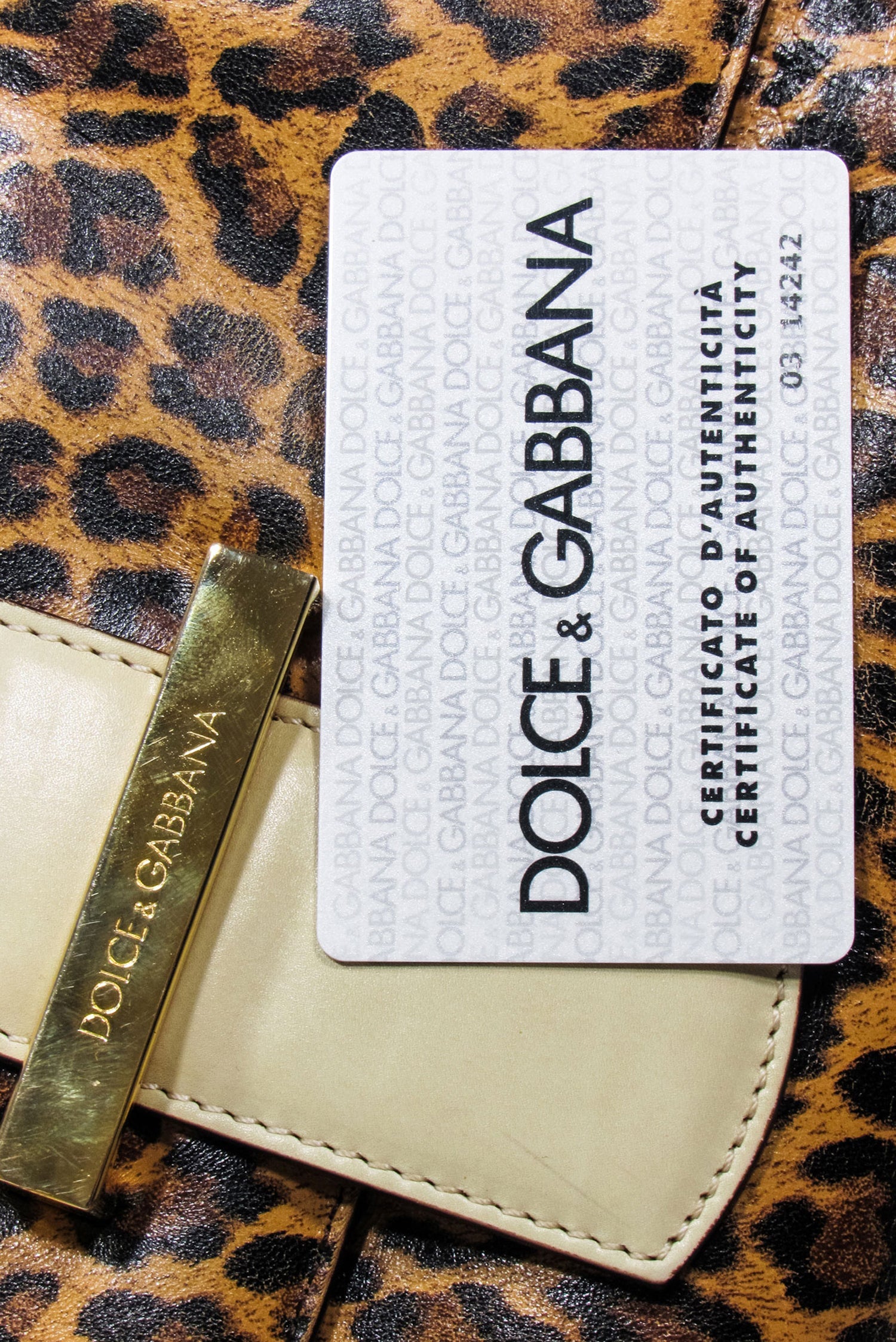 Dolce & Gabbana - Stunning Tan Leopard Print Baguette Bag with Beige Leather Trims