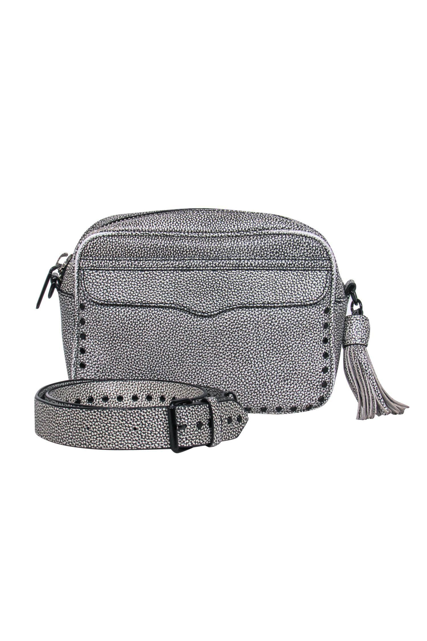 Rebecca Minkoff - Stylish White & Black Pebbled Leather Crossbody Bag