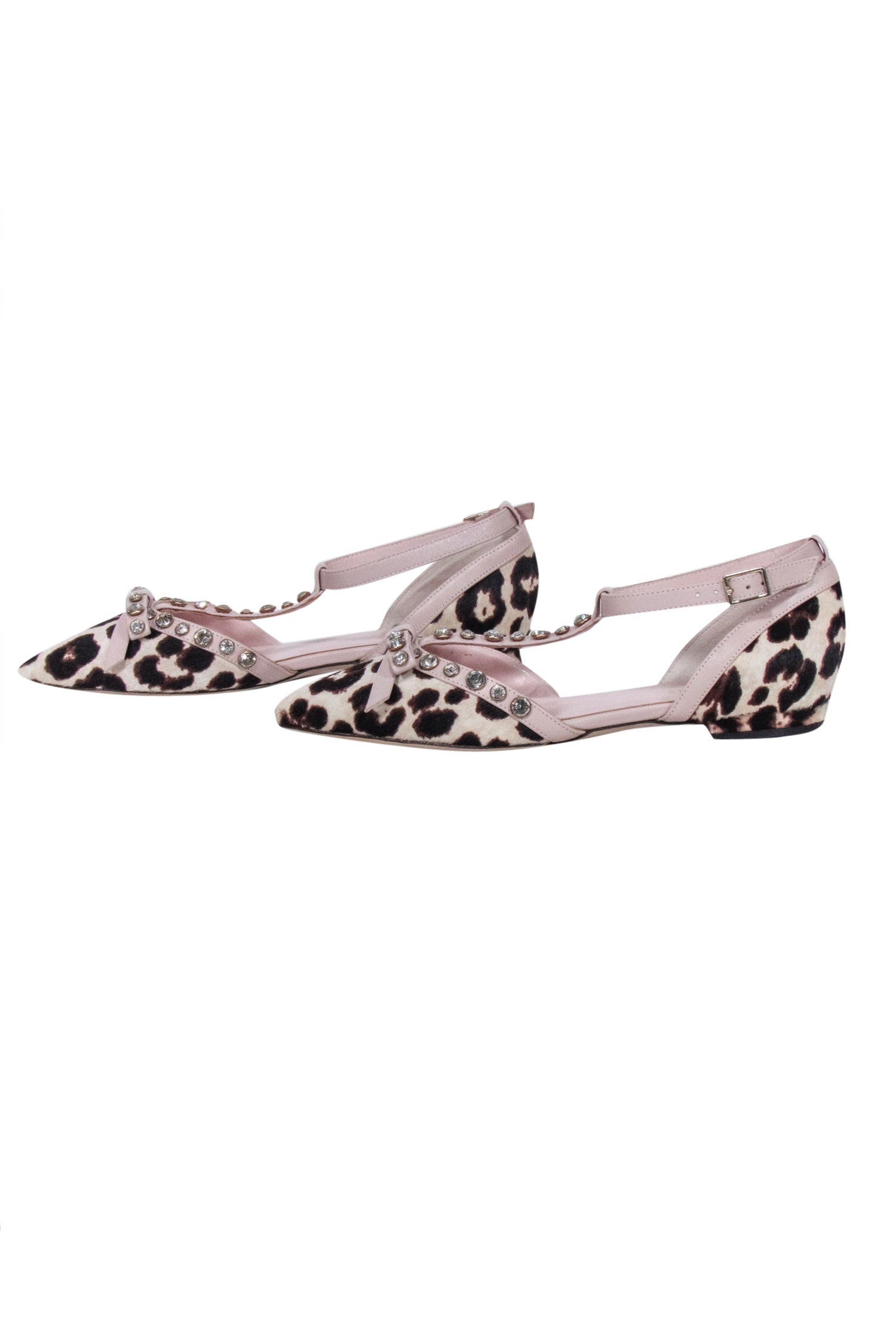 Kate Spade Leopard Print Flats with Jeweled Bow Straps - Size 6, Beige, Brown & Black