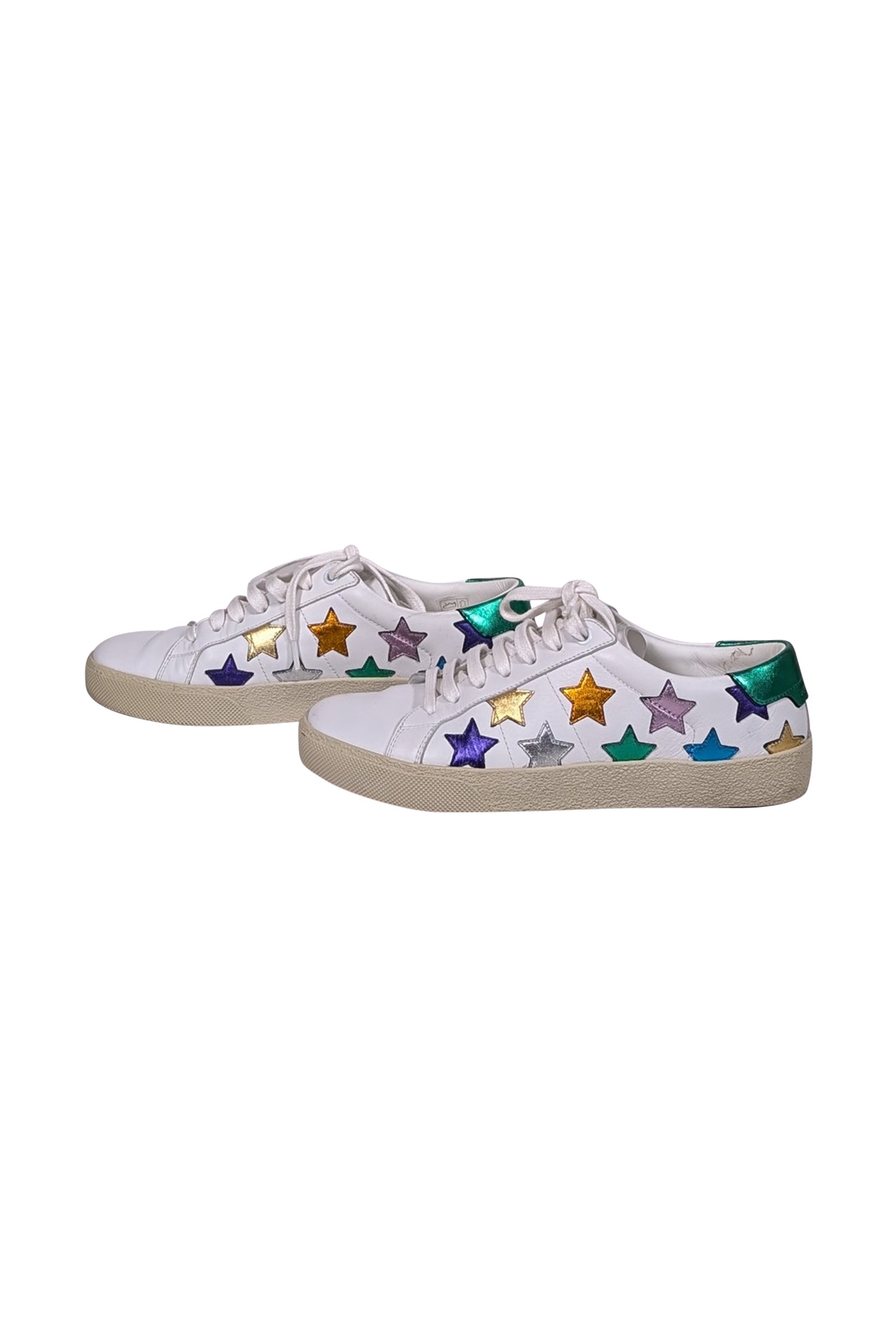 Yves Saint Laurent - Glamorous White & Multicolor Metallic Star Print Sneakers, Size 8