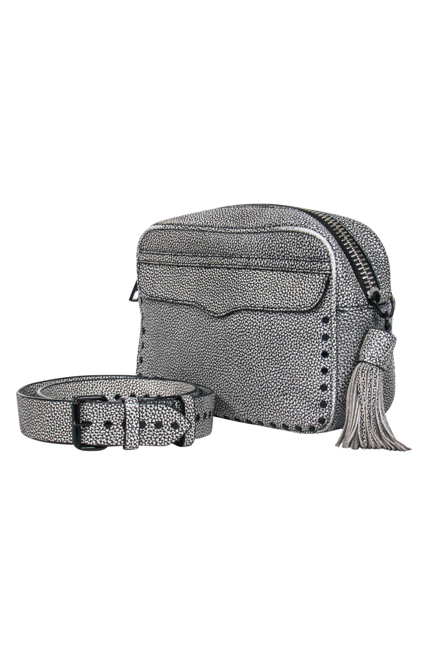Rebecca Minkoff - Stylish White & Black Pebbled Leather Crossbody Bag