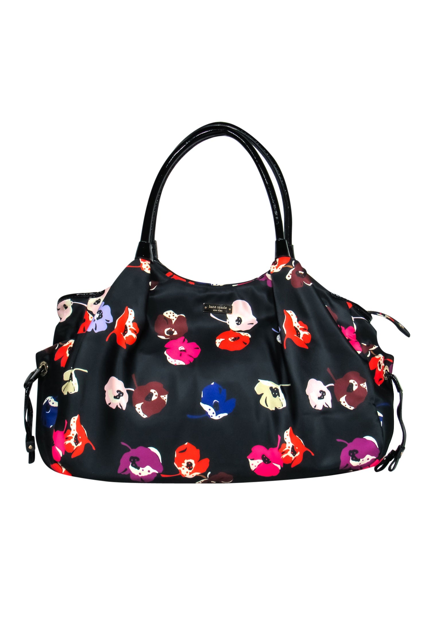 Kate Spade - Chic Black Floral Nylon Stevie Baby Tote Bag
