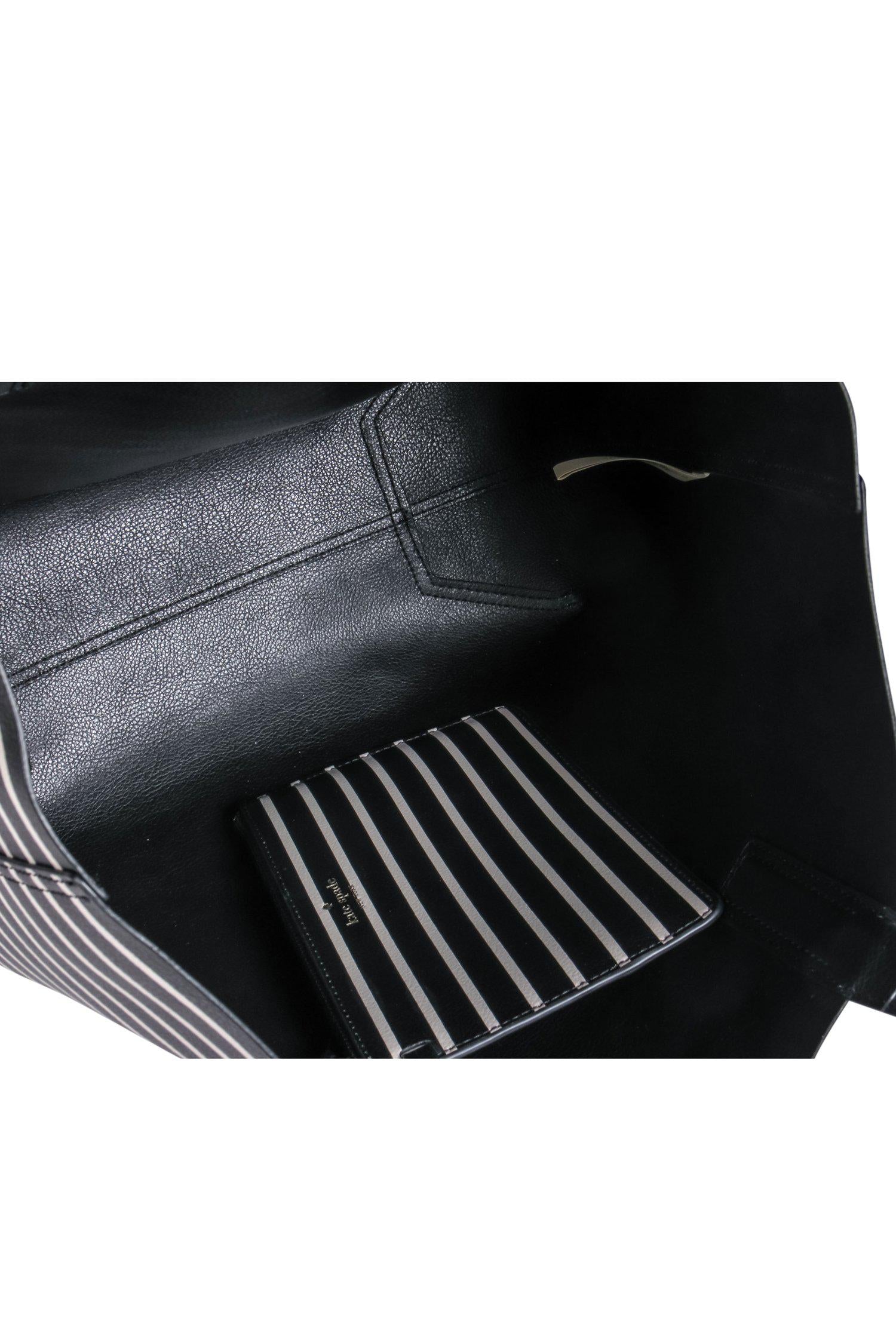 Kate Spade's Stunning Black Leather & Striped Tote with Zipper Pouch