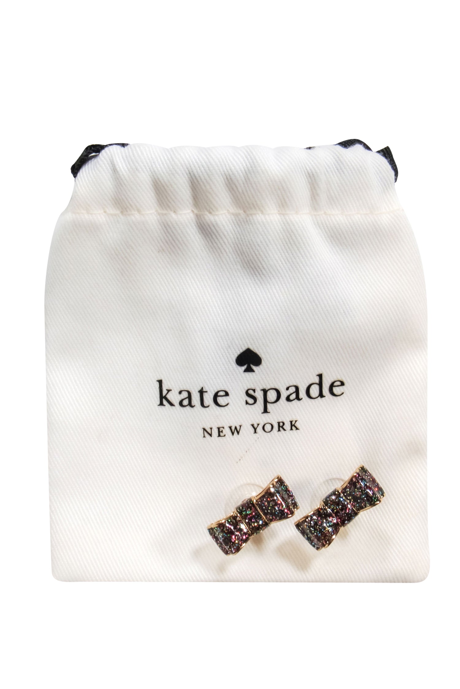 Kate Spade Black & Gold Sparkly Bow Stud Earrings - A Rainbow of Glamour!