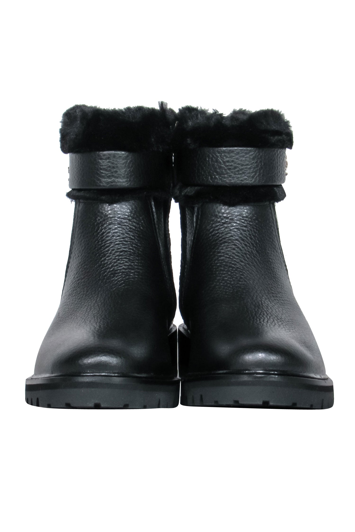 Kate Spade Bailee Winter Bootie - Black Leather with Faux Fur Trim, Size 6.5