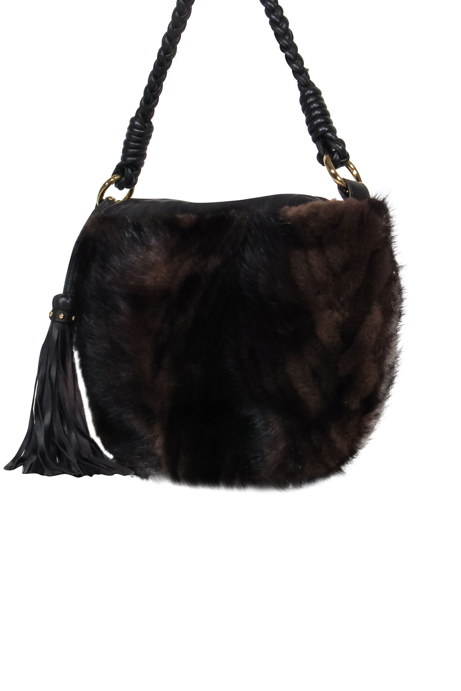 Paolo Masi's Luxurious Brown Leather Shoulder Bag with Mink Fur