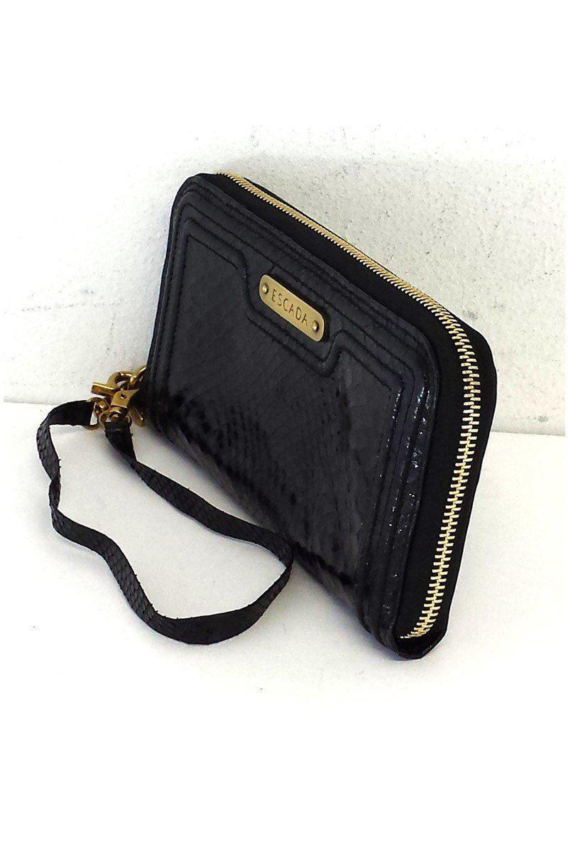 Escada's Stunning Black Python Print Leather Wallet - A Must-Have!
