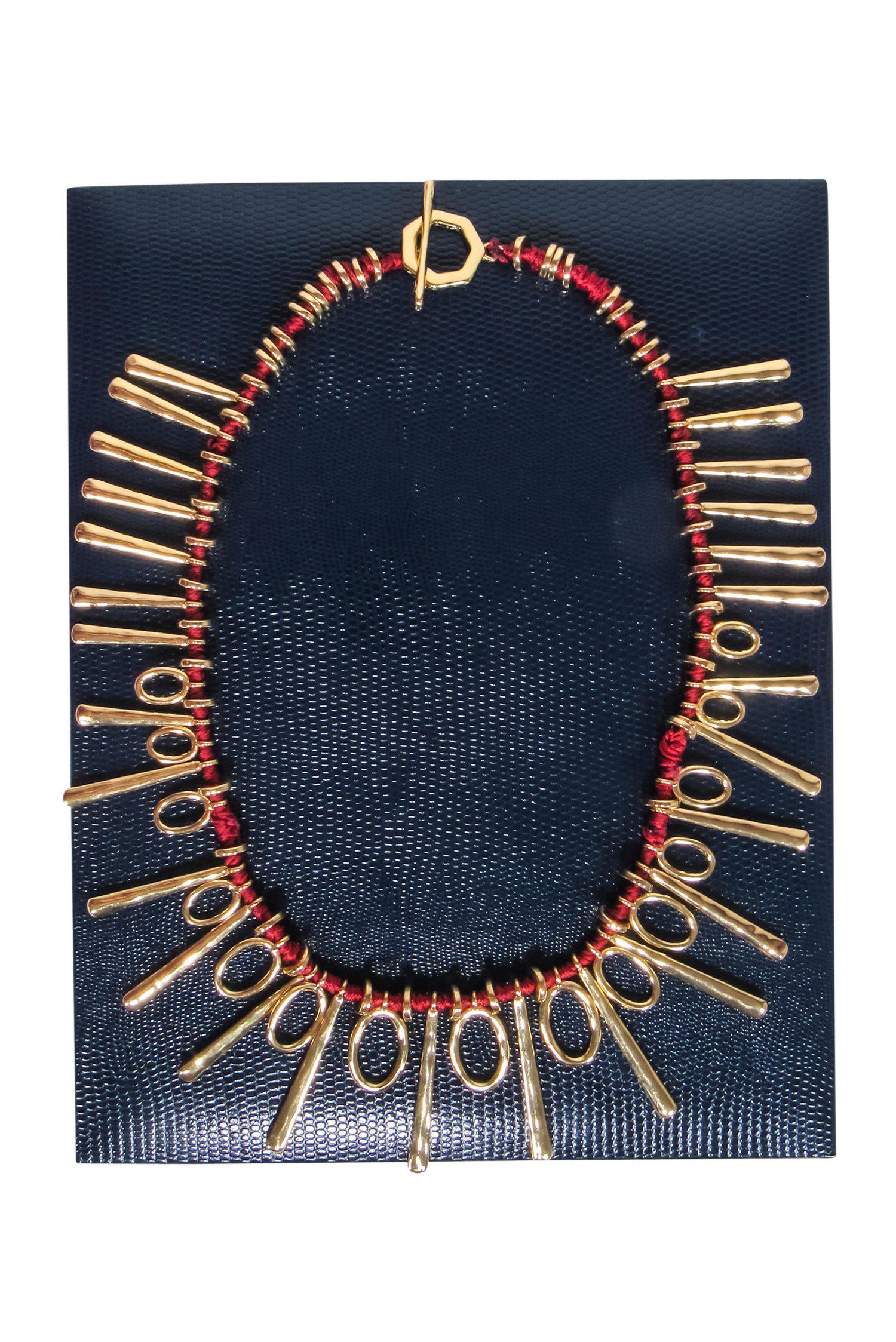 Brooks Brothers' Stunning Red & Gold Threaded Statement Necklace