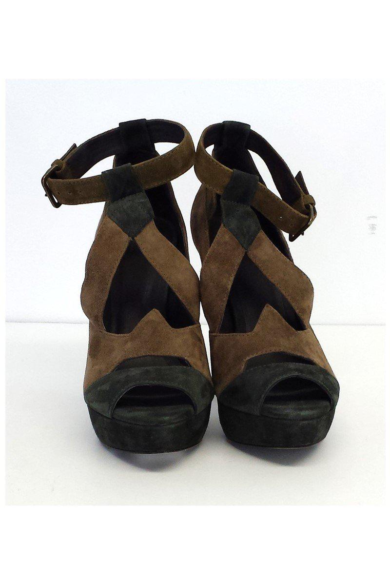 Hoss Intropia's Gorgeous Taupe & Olive Suede Cutout Heels - Size 8