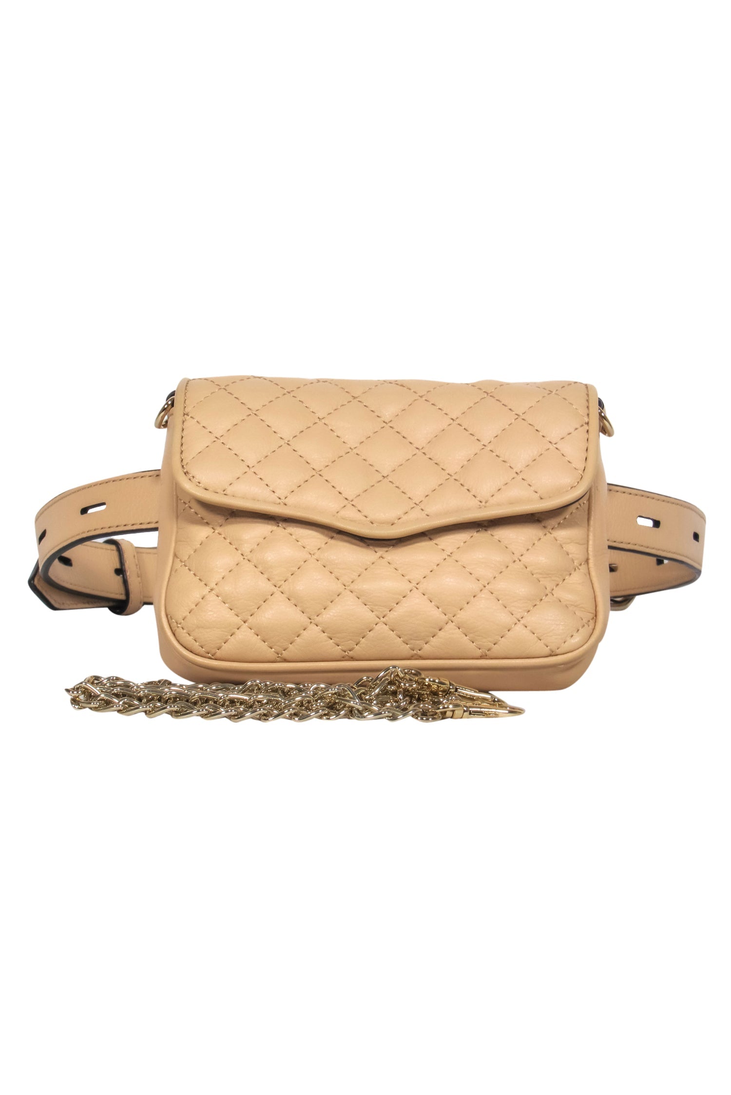 Rebecca Minkoff - Stunning Light Tan Quilted Leather Belt Bag with Gold Chain
