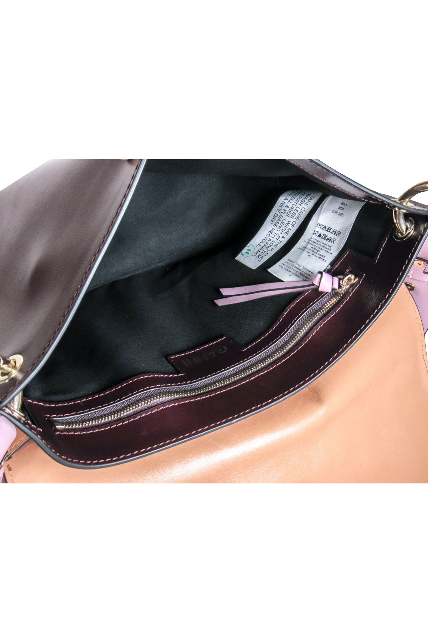 Ganni Tri-Color Shoulder Bag: Tan, Maroon & Pink